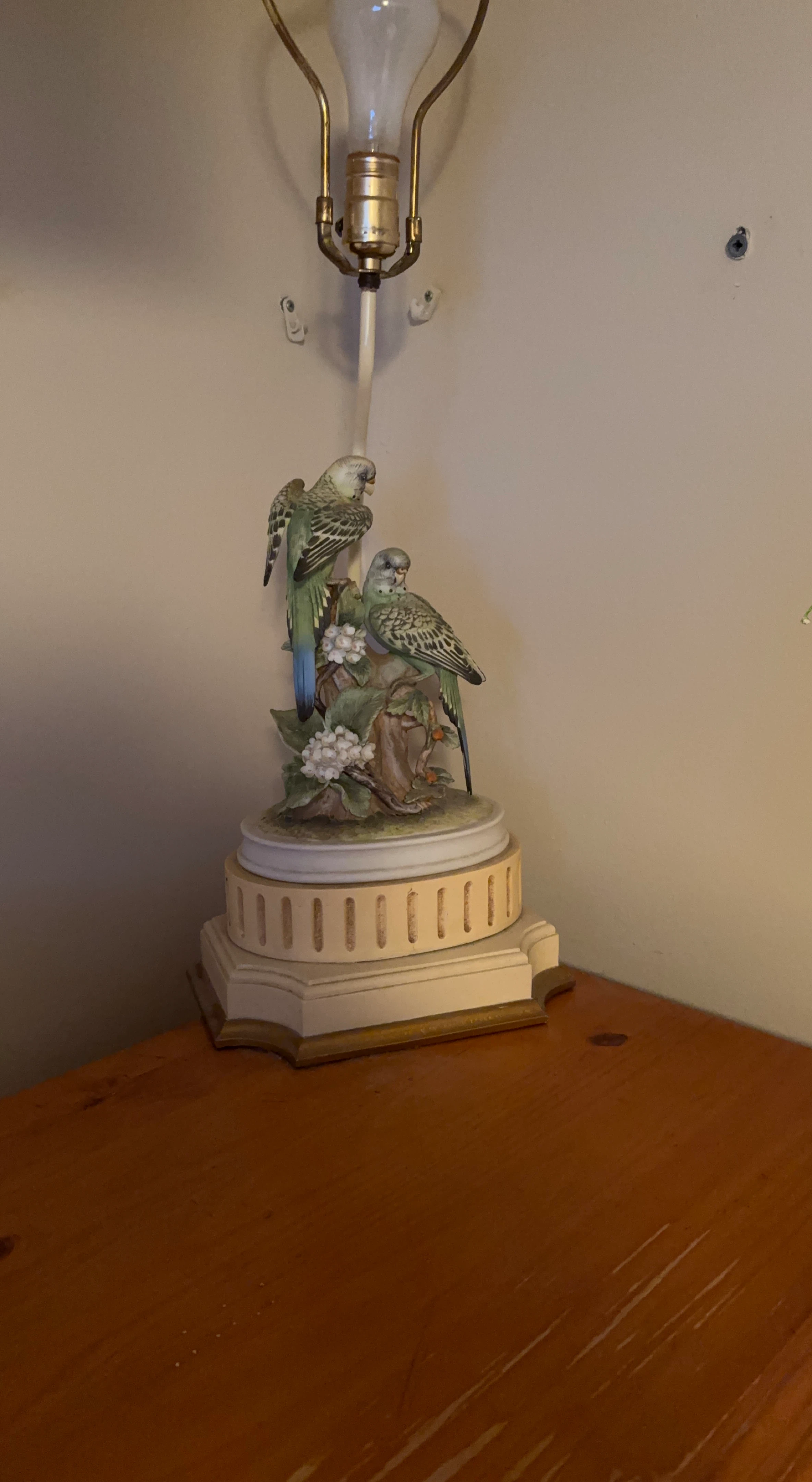 Vintage Porcelain Budgie Bird Figurine Lamp Base