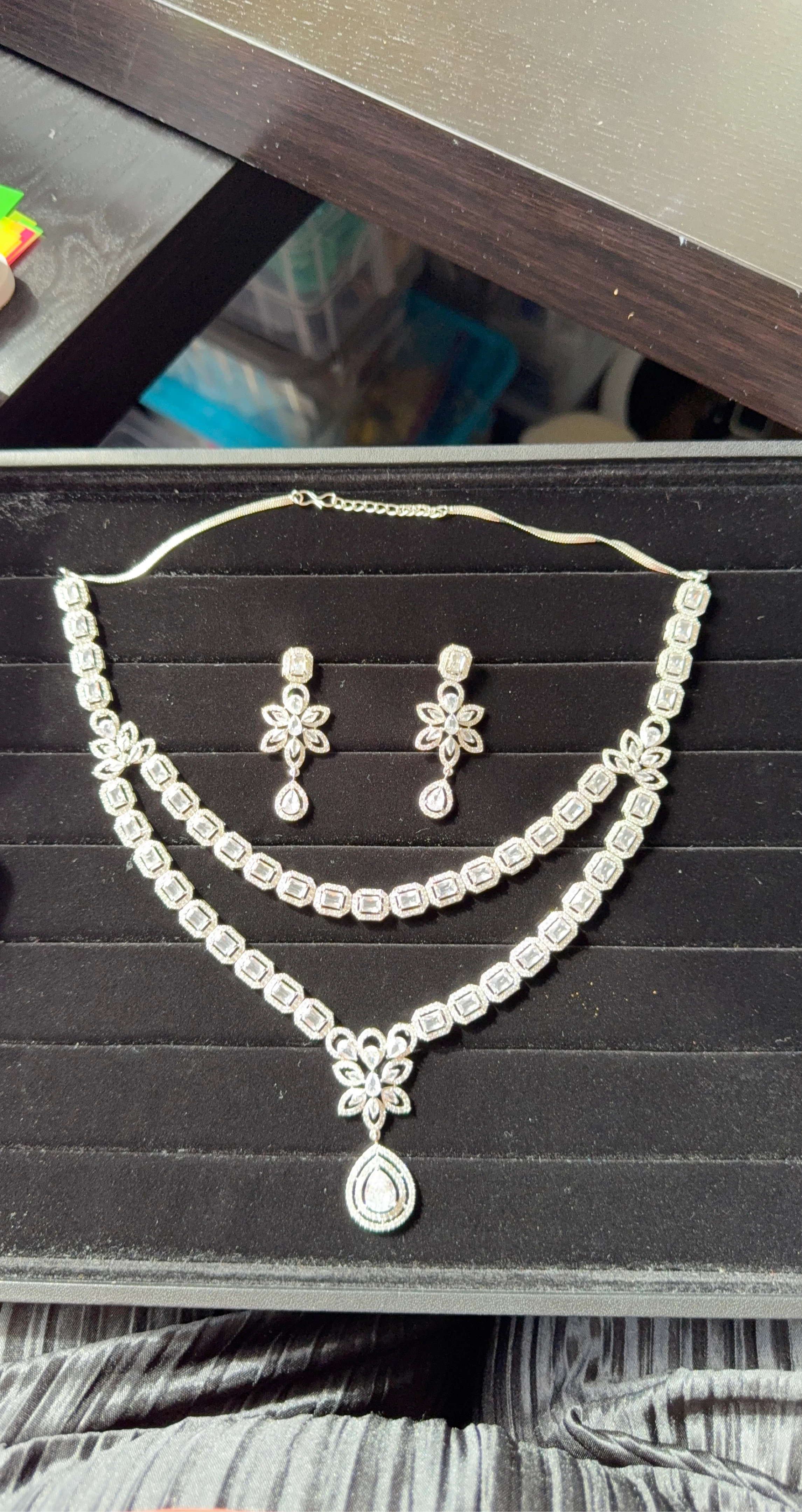 Rhinestone Necklace and Earrings Set