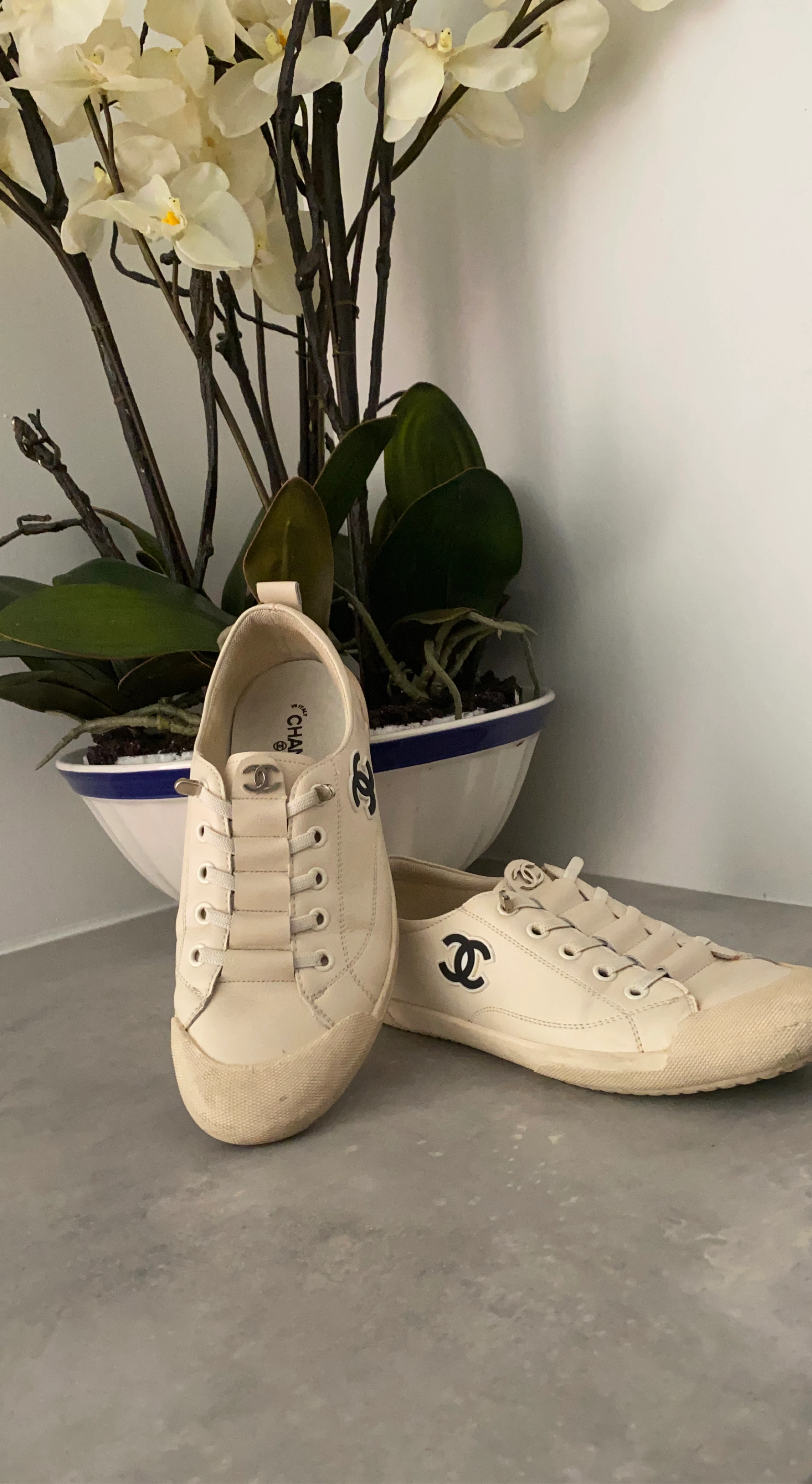 Chanel Cream Leather Sneakers