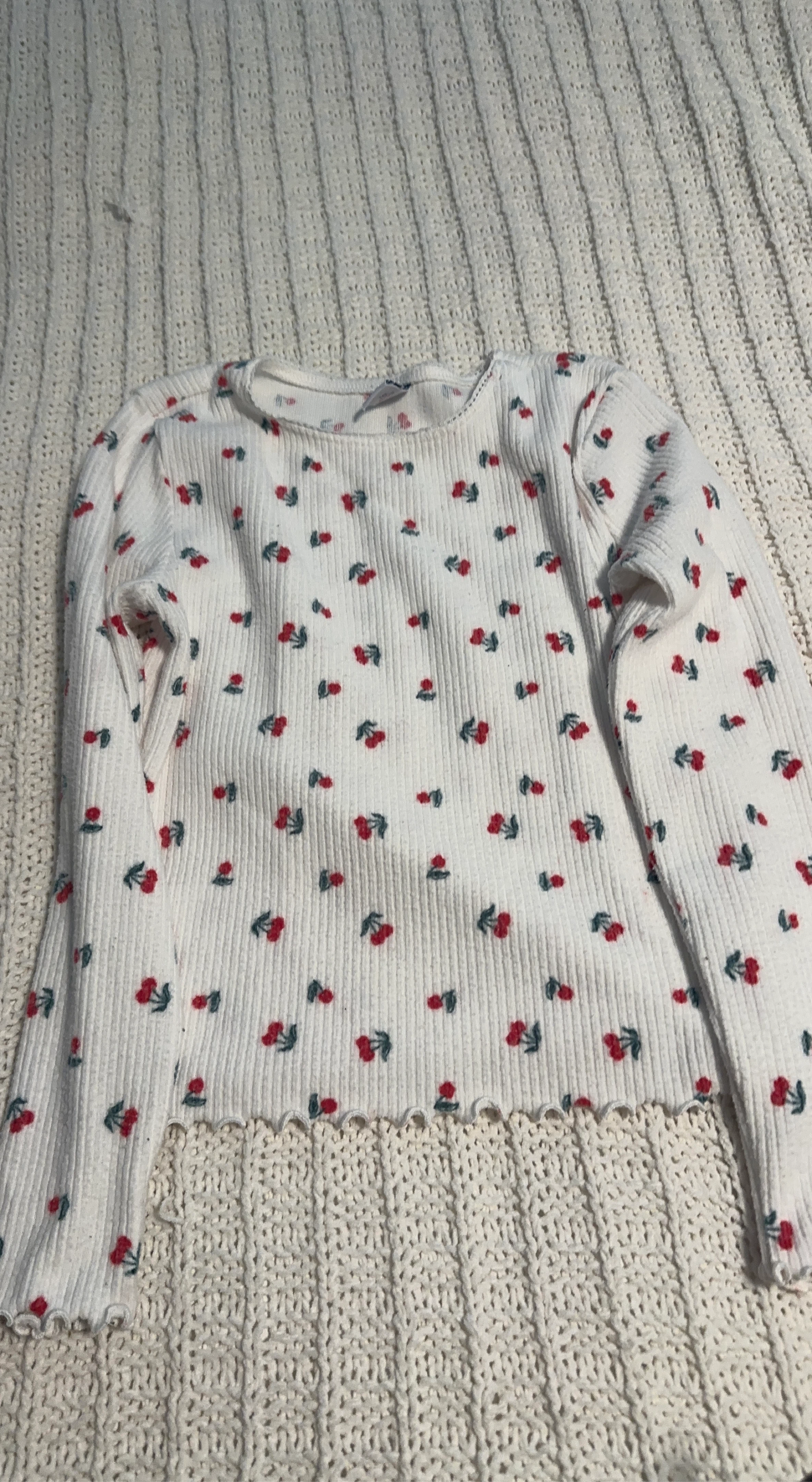 White long sleeve shirt with red cherry print