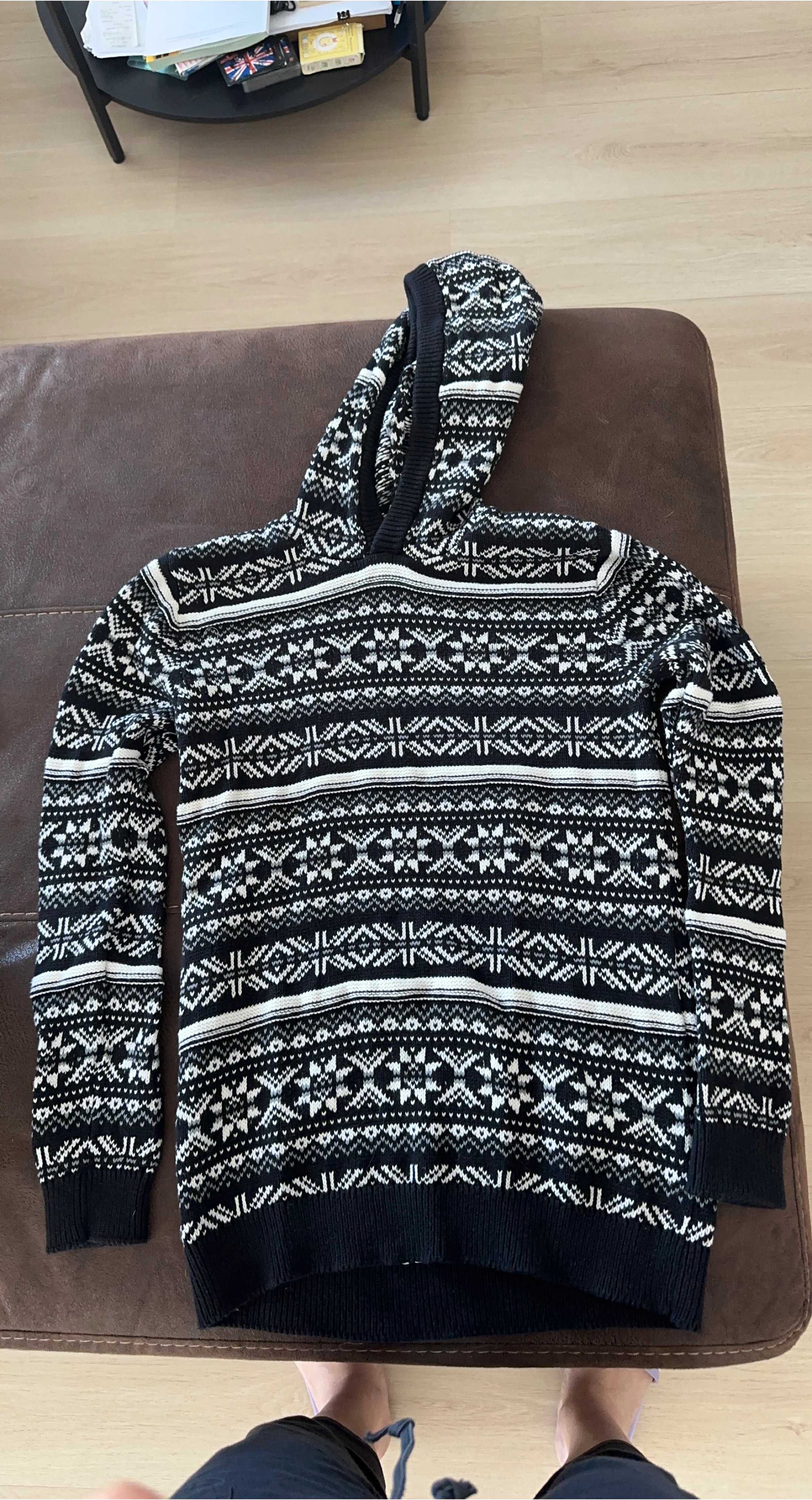 Black & White Fair Isle Hooded Sweater