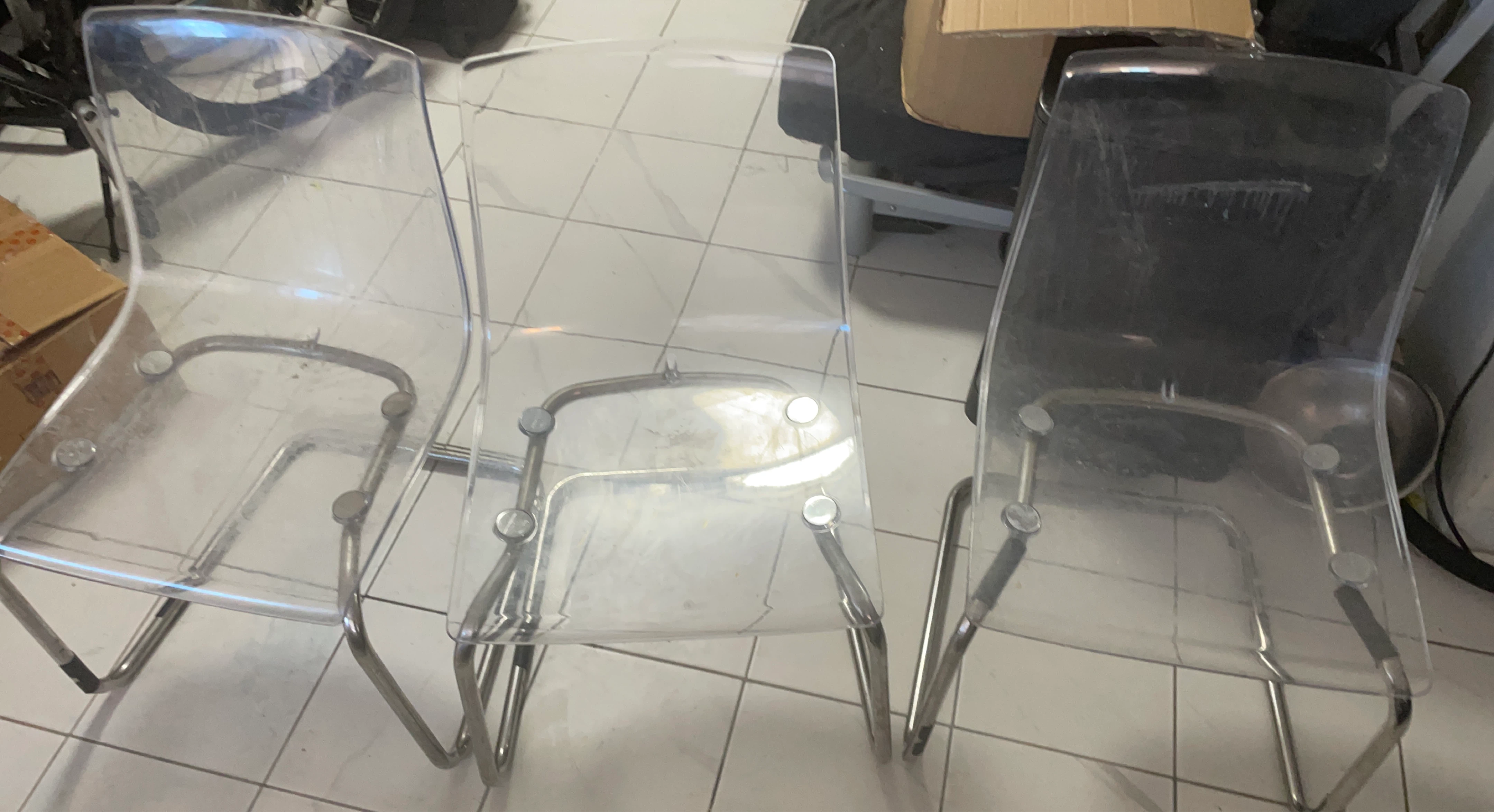 Set of 3 Clear Acrylic and Chrome Chairs