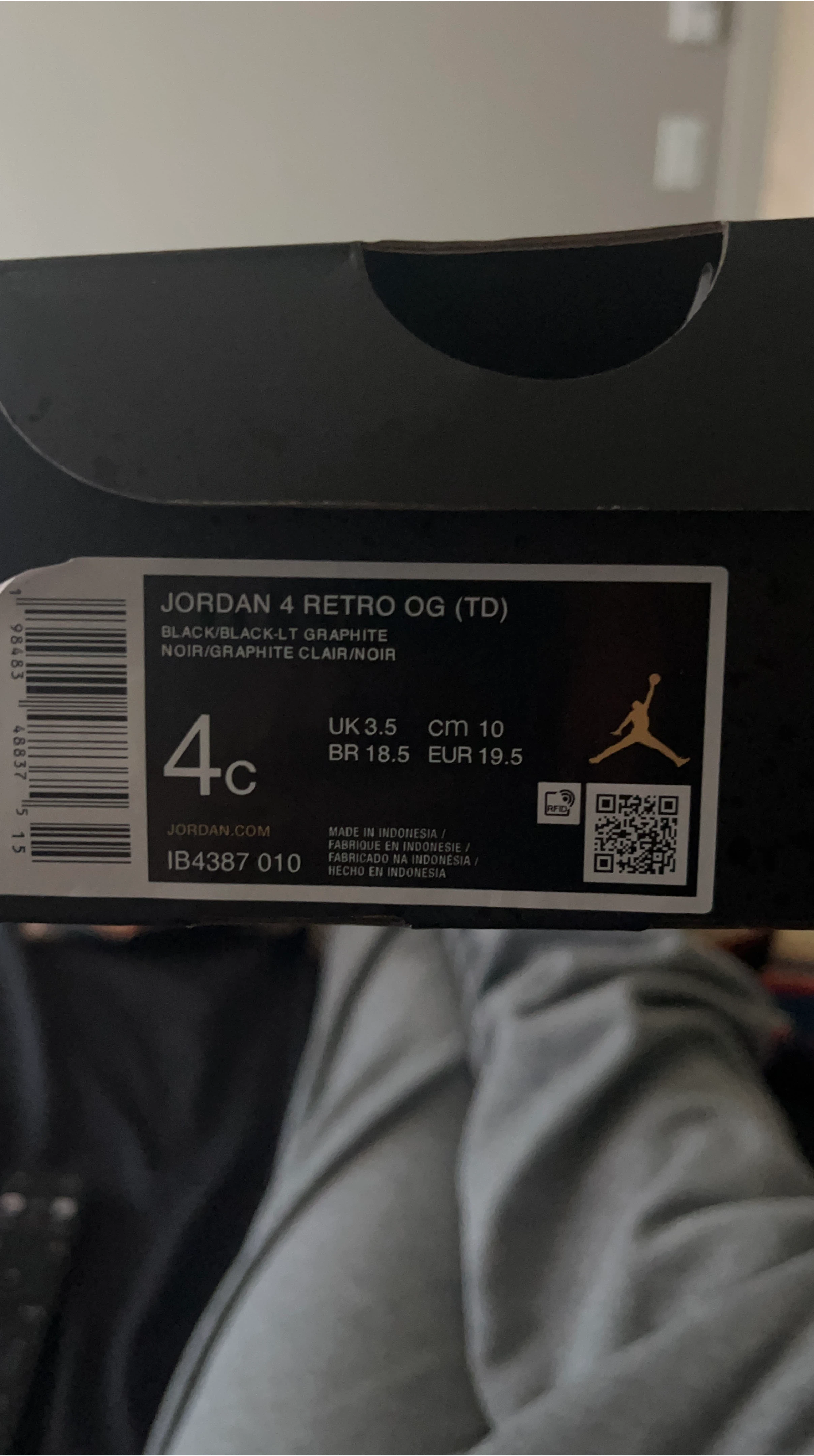 Jordan 4 Retro OG (TD) Black/LT Graphite Toddler Shoes