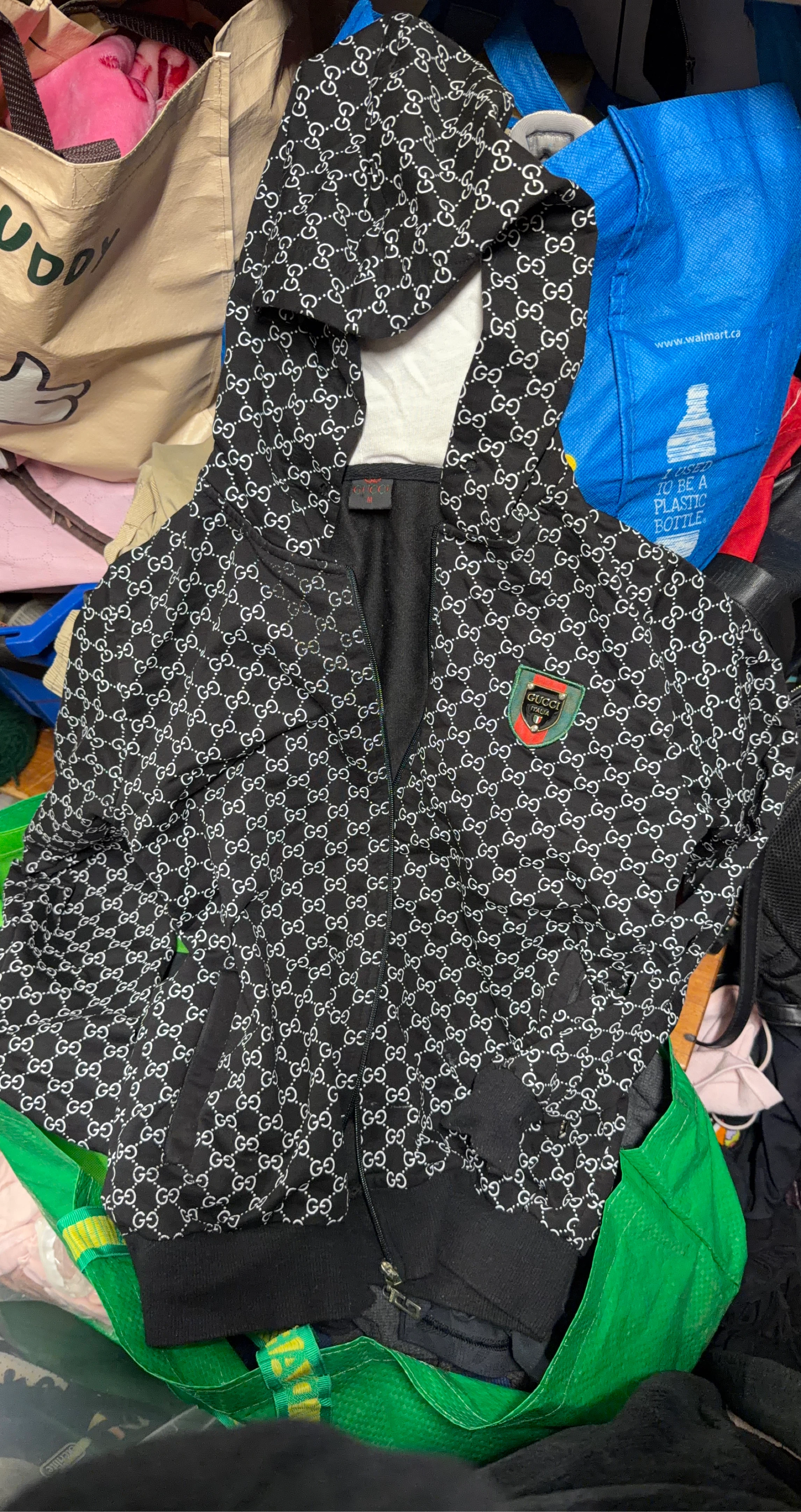 Gucci Black GG Monogram Full Zip Hoodie Size M