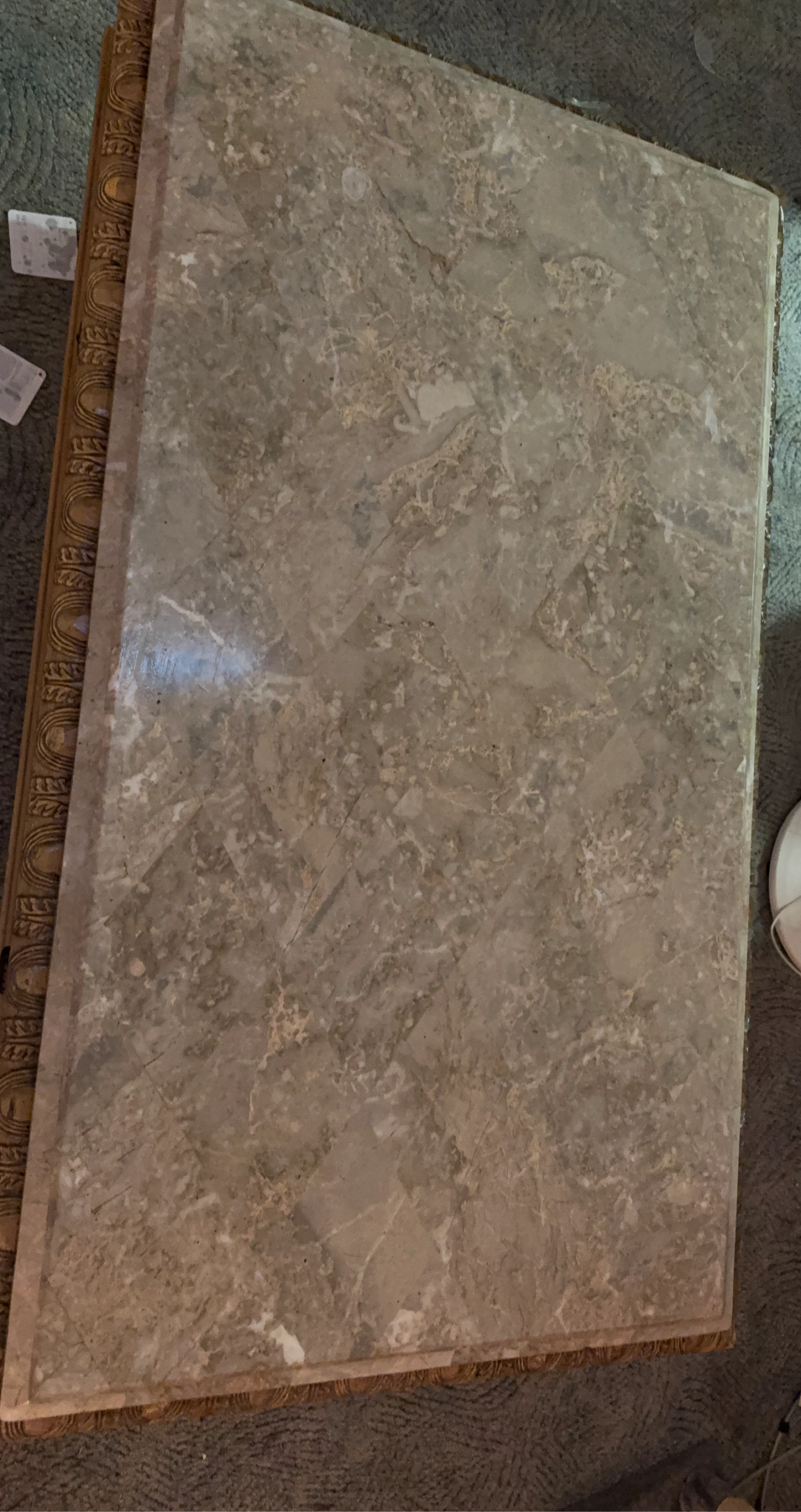Marble Top Coffee Table with Ornate Wood Frame