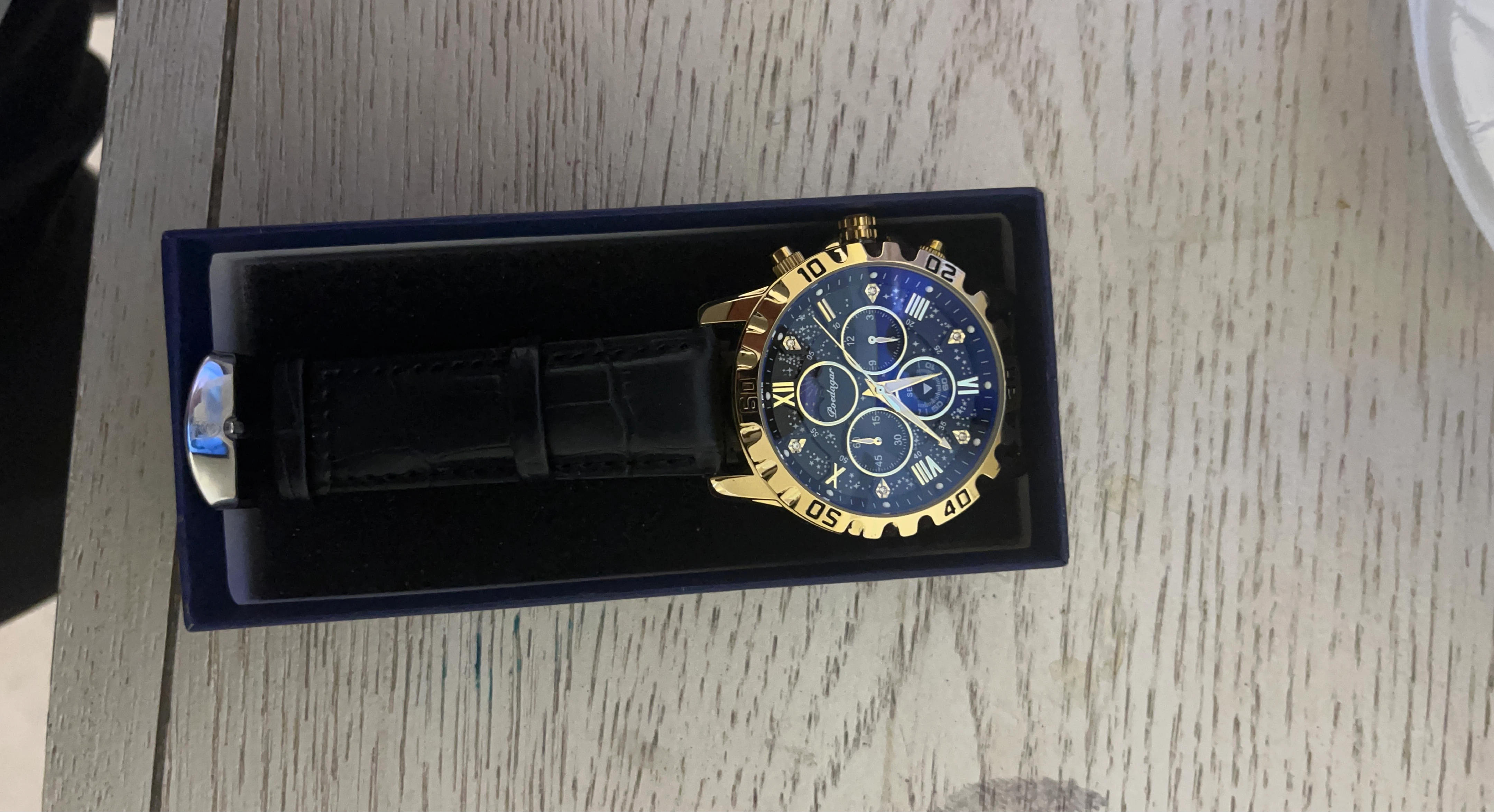 Loedagar Chronograph Watch - Gold Tone Blue Dial