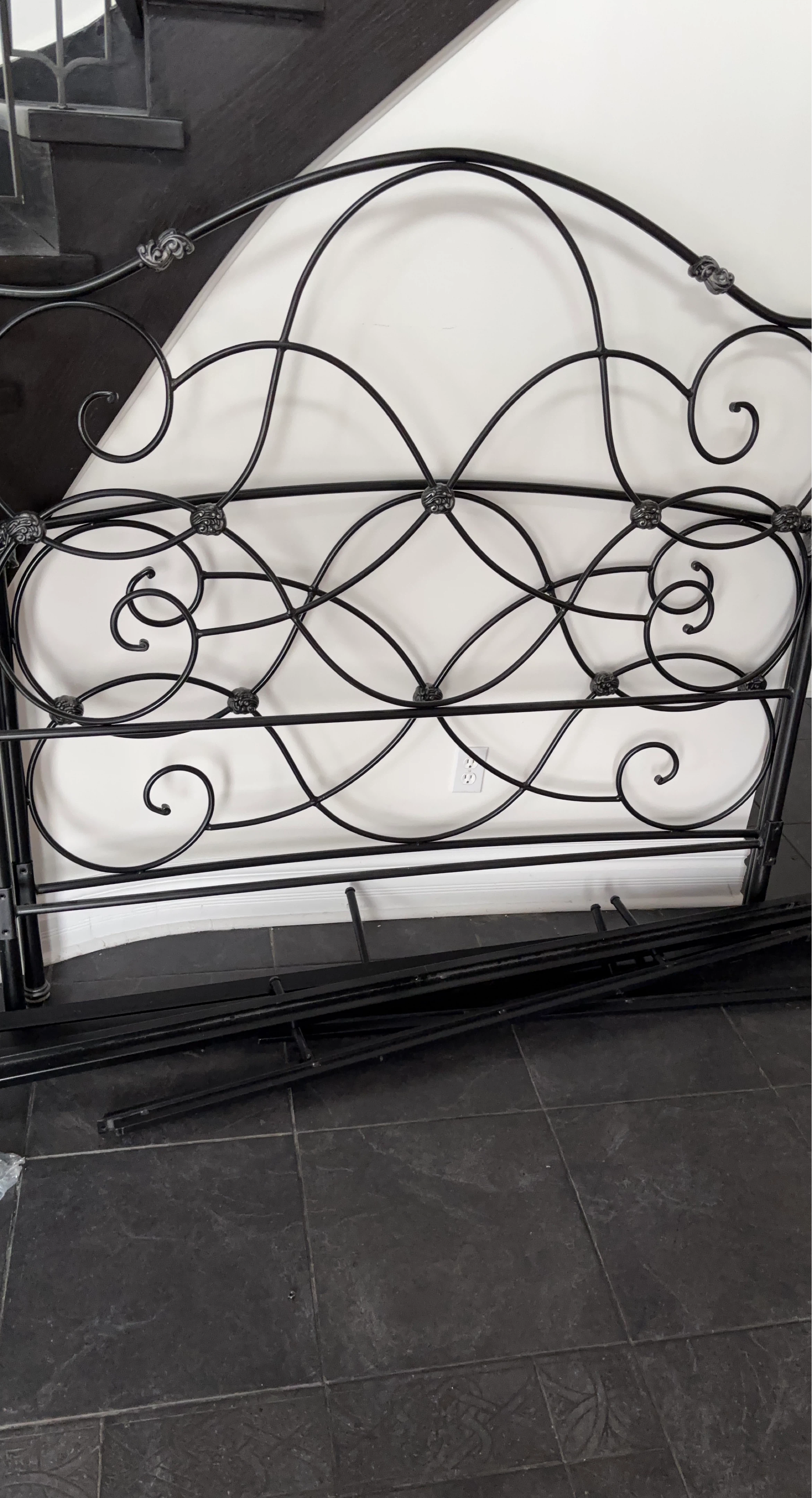 Black Metal Bed Frame with Ornate Scrollwork
