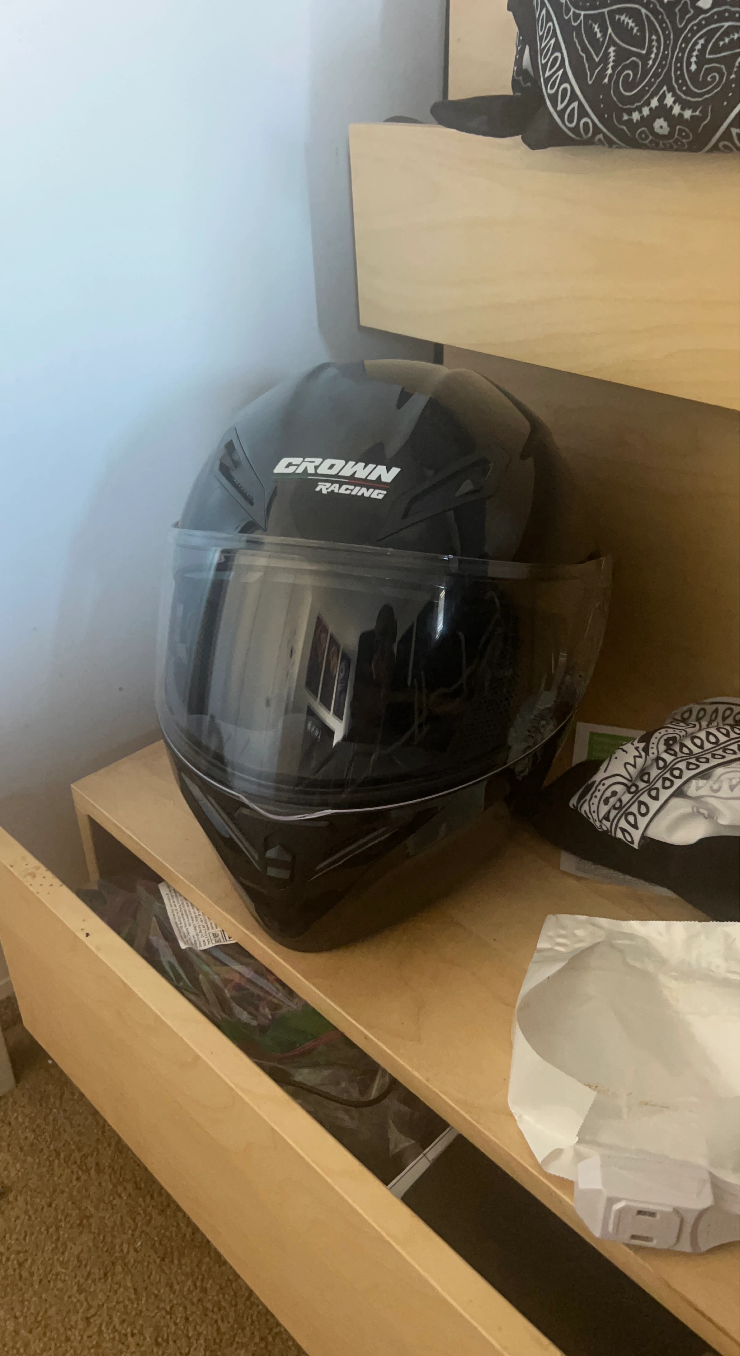 CROWN RACING Motorcycle Helmet - Black