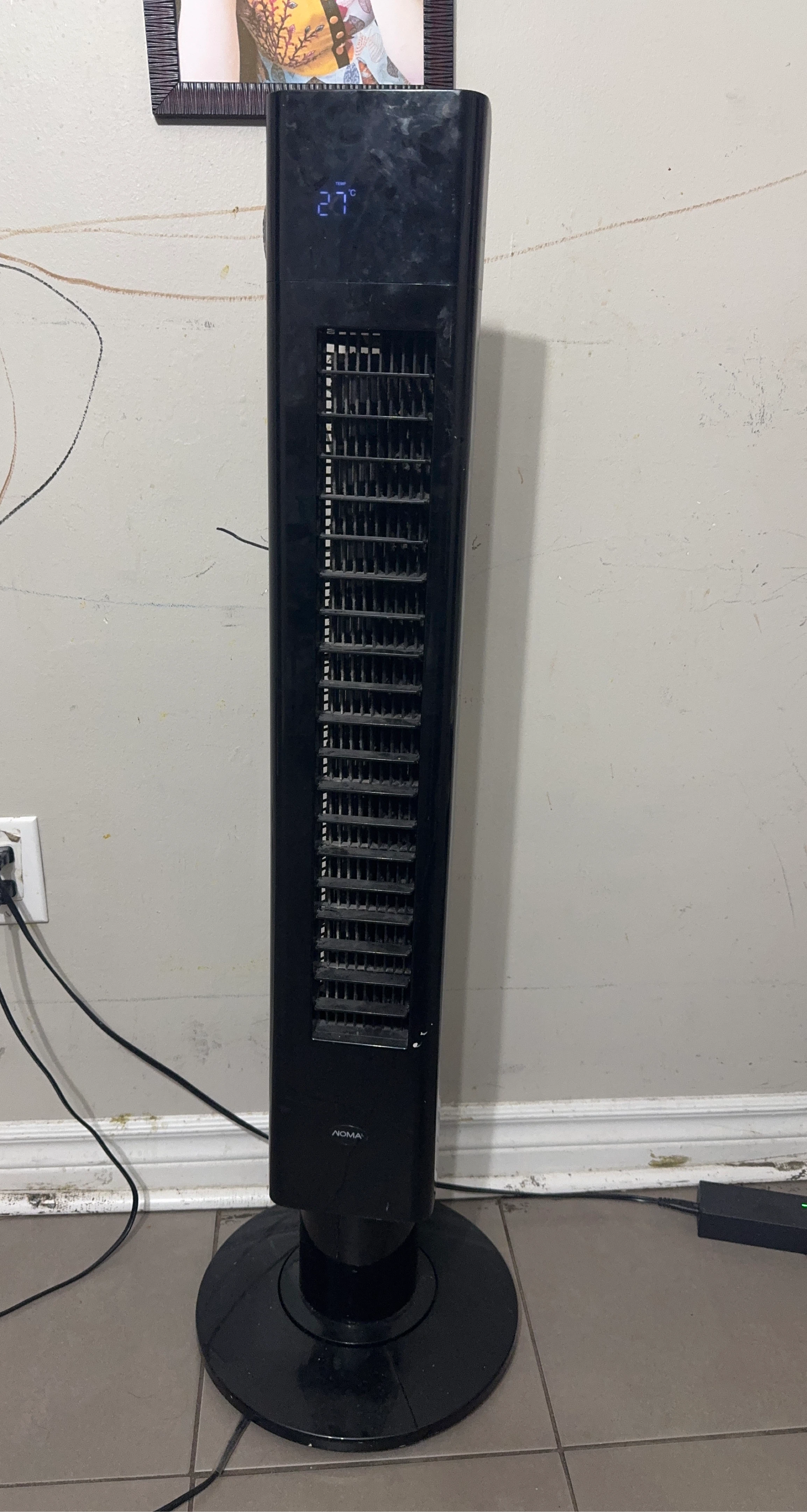 NOMA Black Tower Fan with Digital Temperature Display