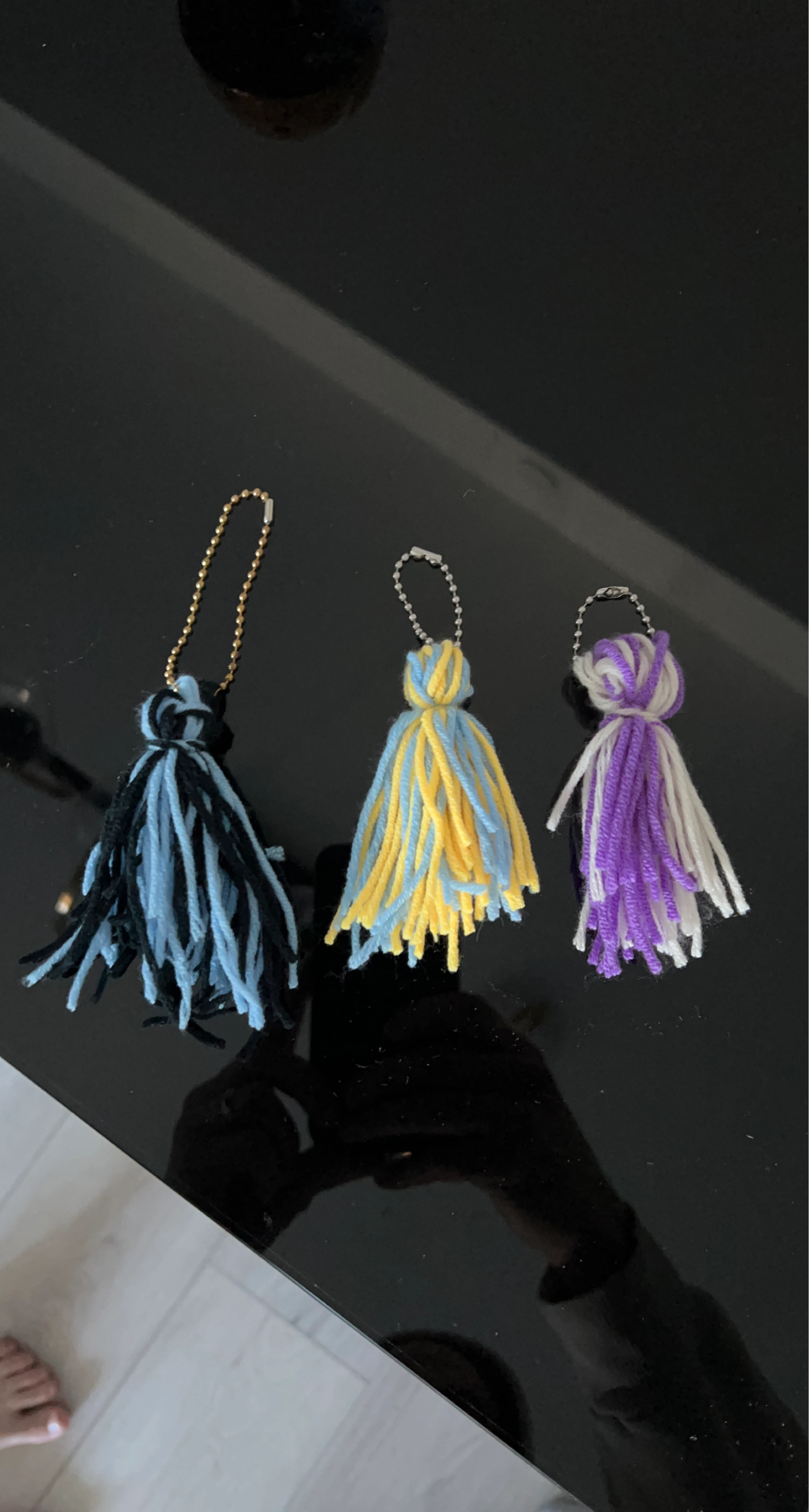 Set of 3 Handmade Yarn Tassels with Keychains