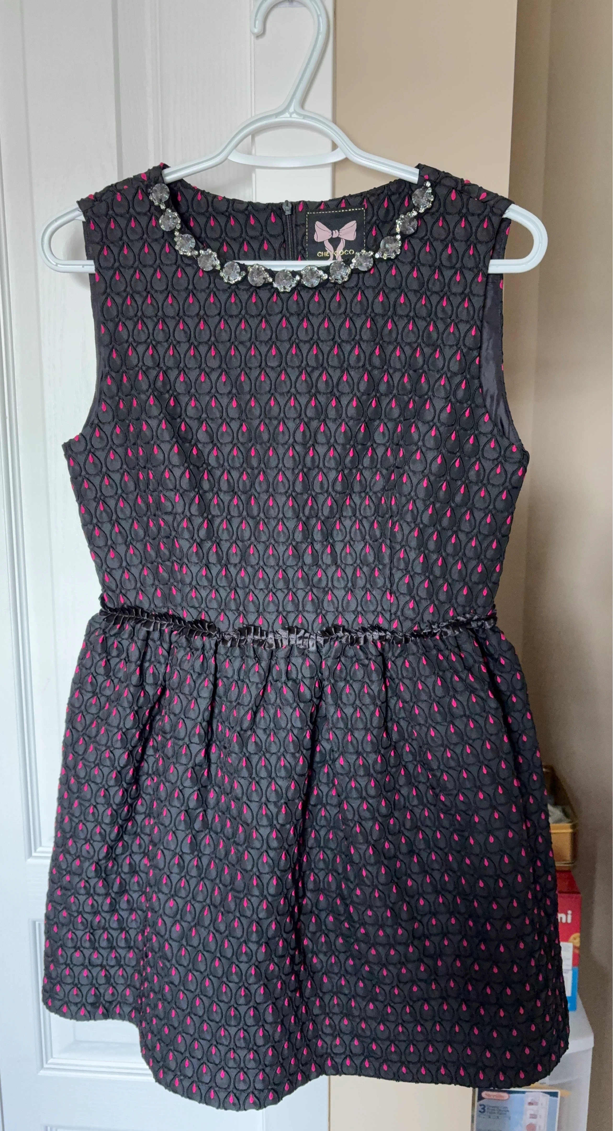 Black Pink Beaded Neckline Dress
