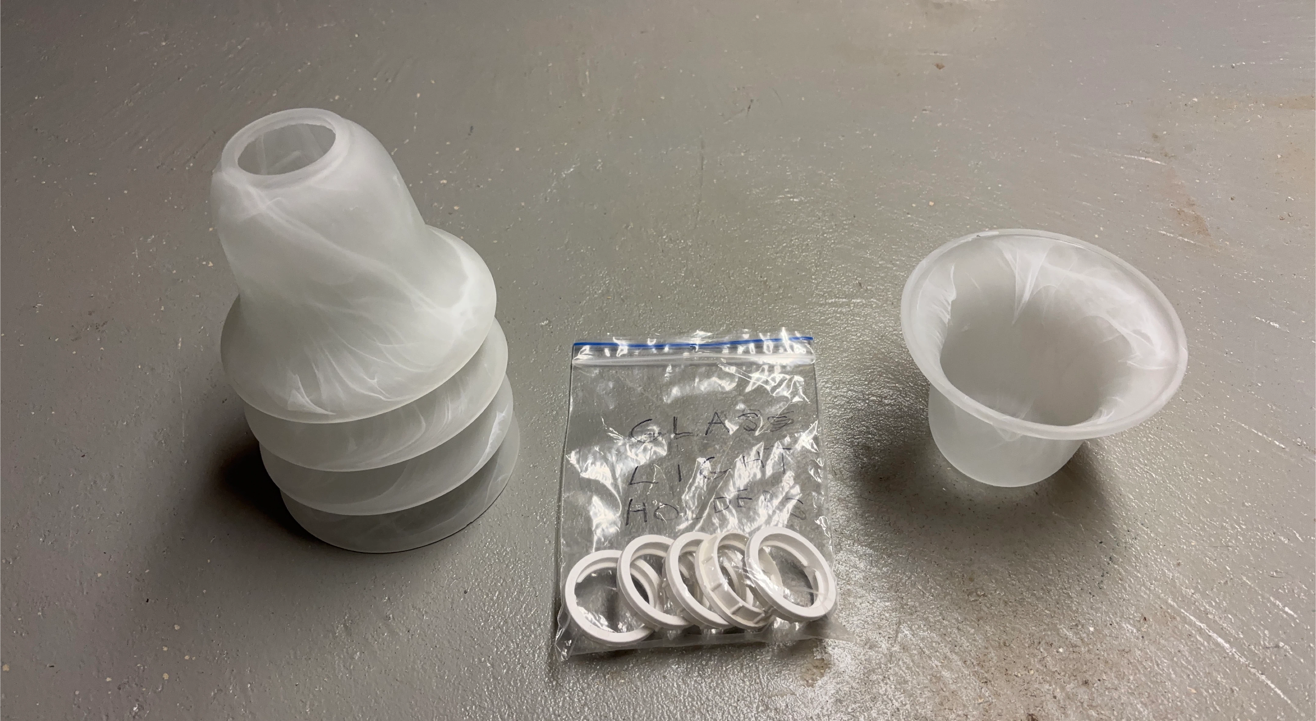 Set of 5 Swirl Glass Lamp Shades and Holders