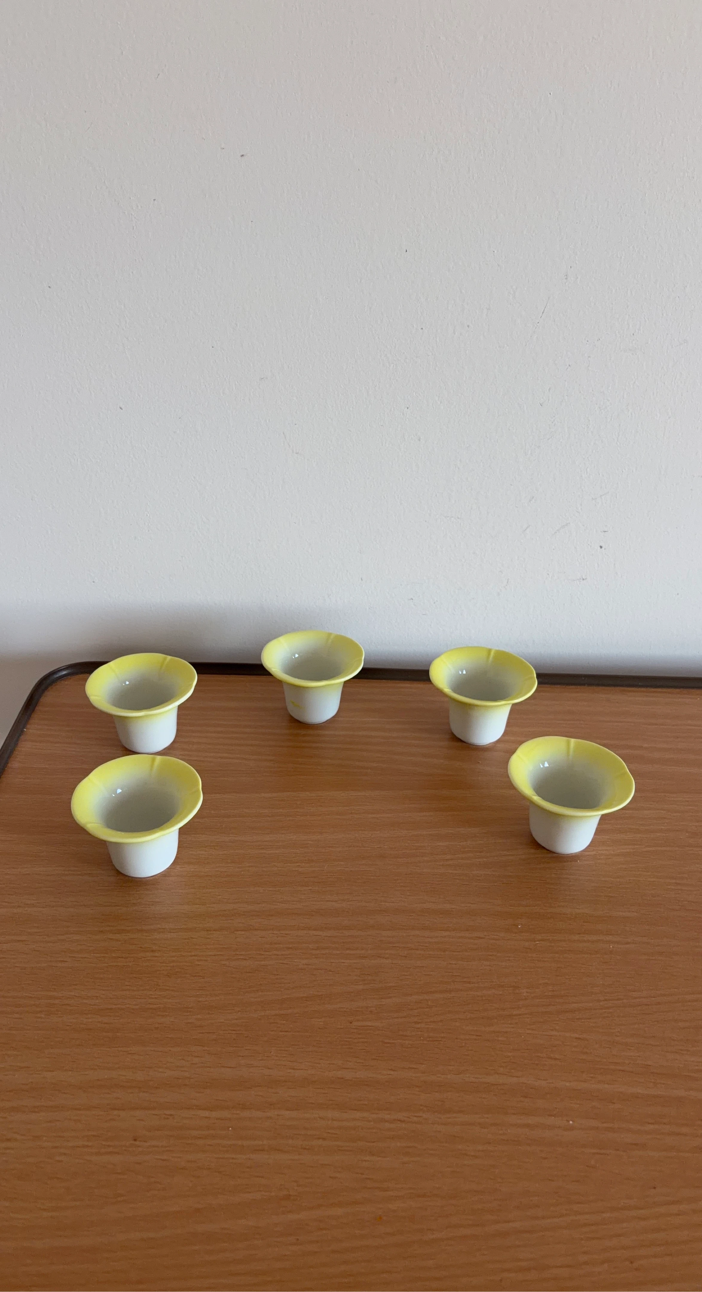 Set of 5 Yellow and White Ceramic Ramekins