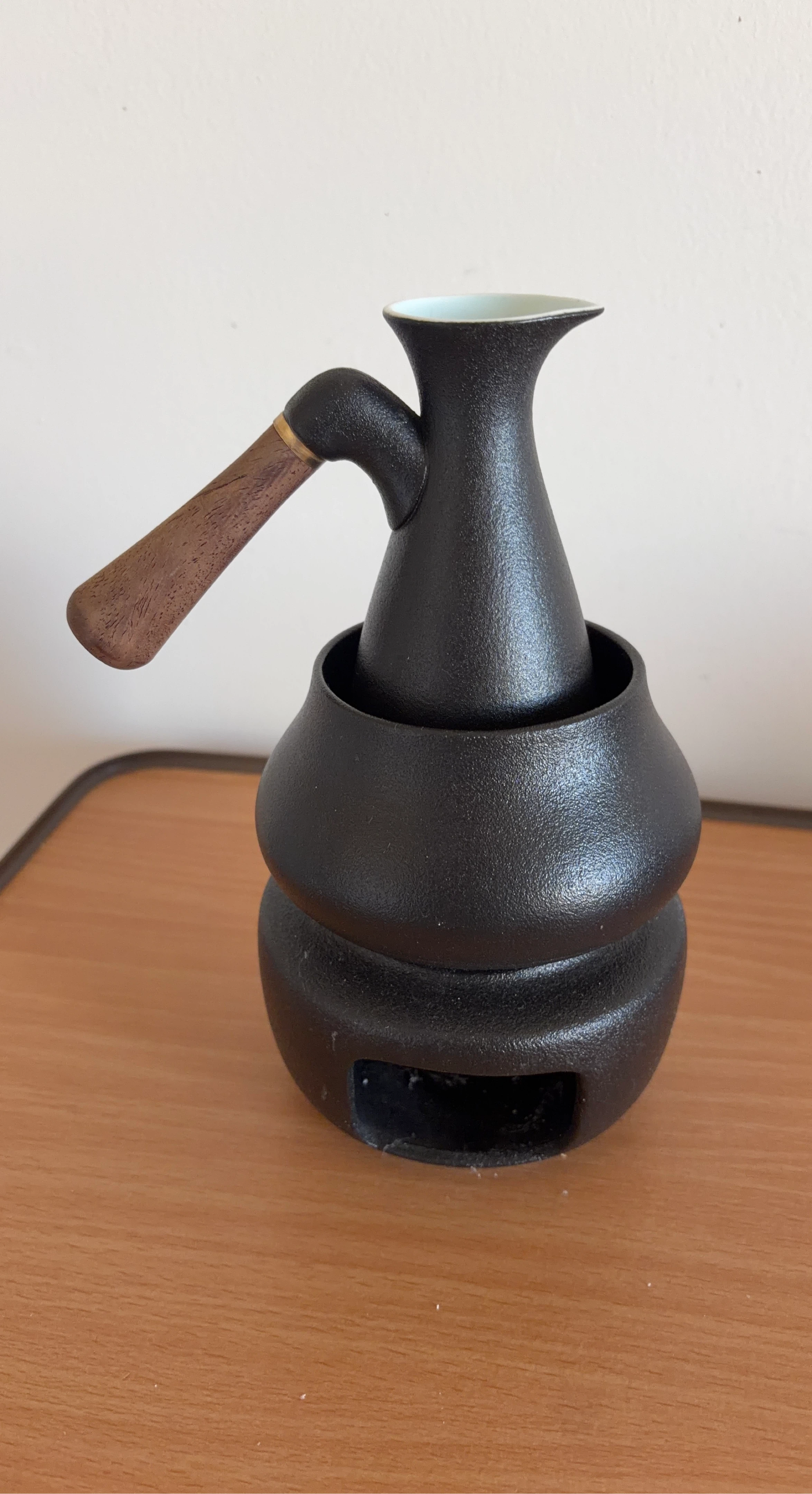 Black Ceramic sake Pot Warmer with Wooden Handle