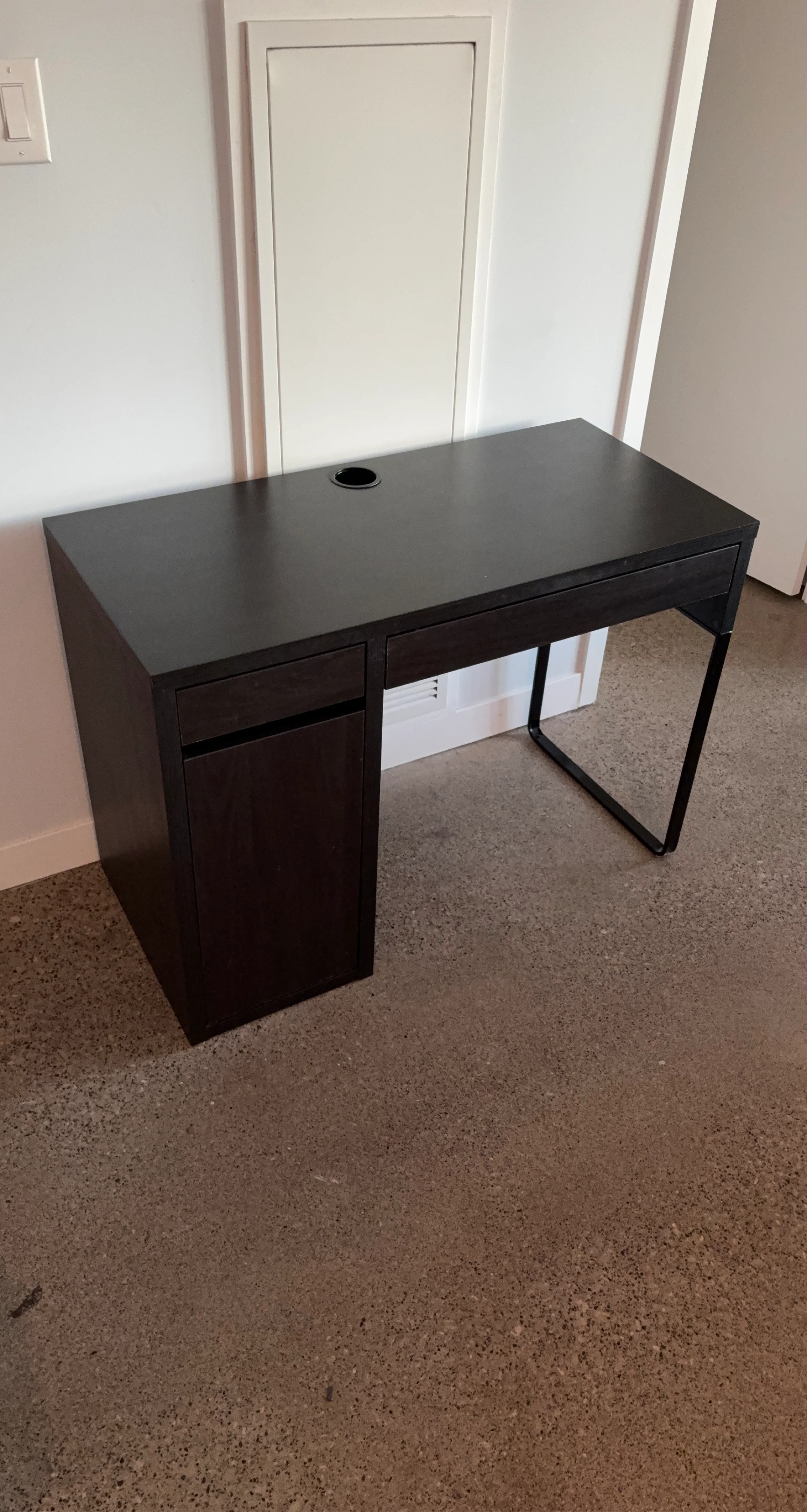 Dark Brown Desk with Drawer and Cabinet