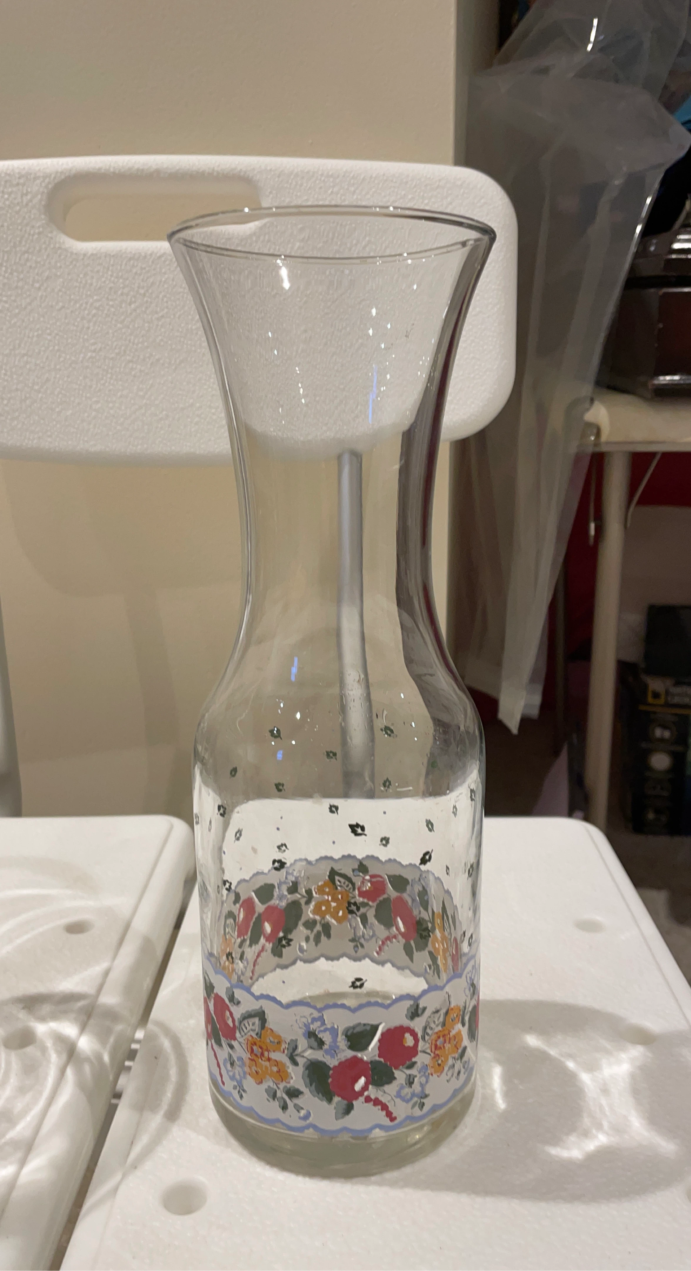 Clear Glass Carafe with Floral Design
