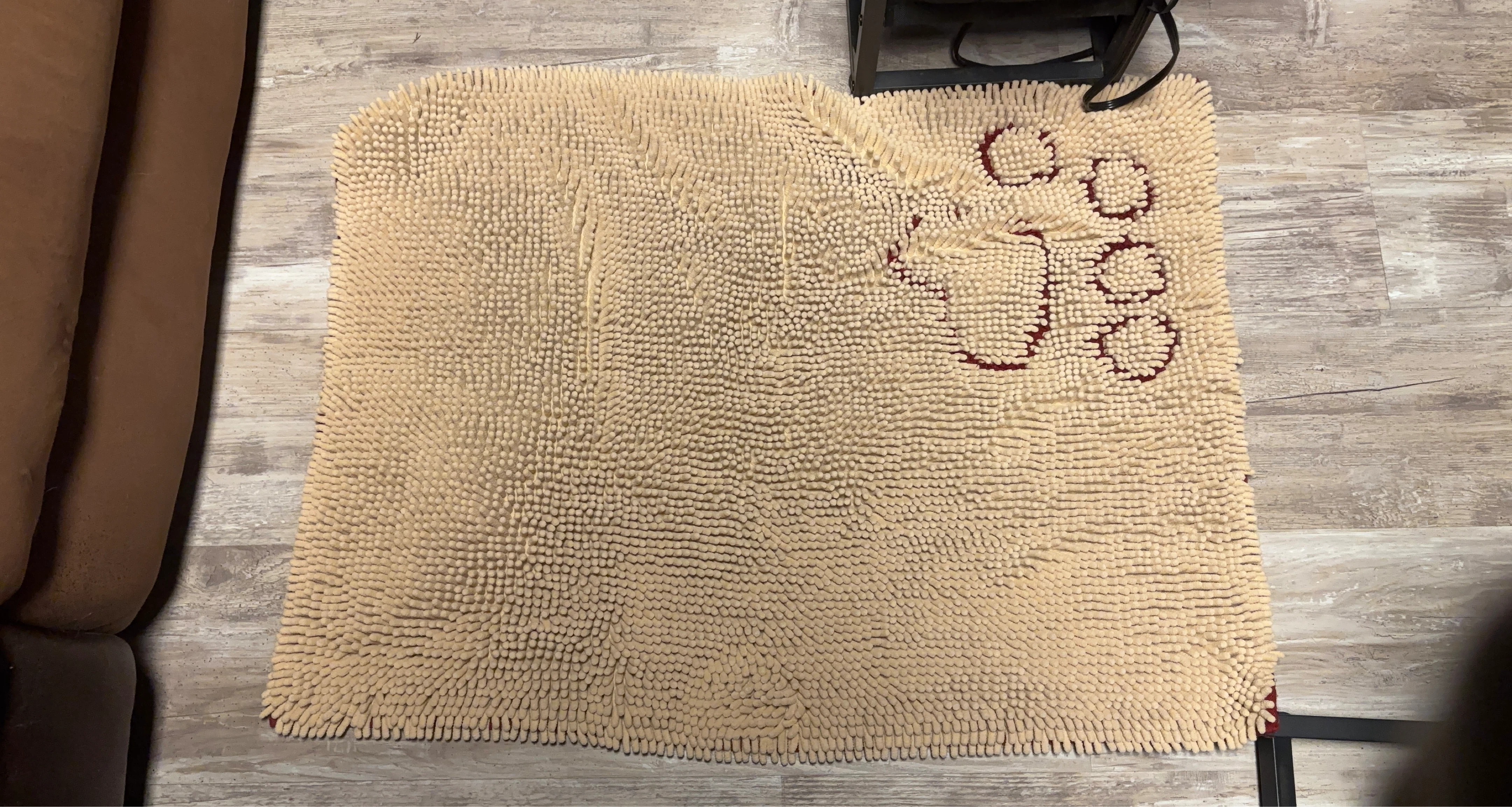 Beige Chenille Rug with Paw Print Design