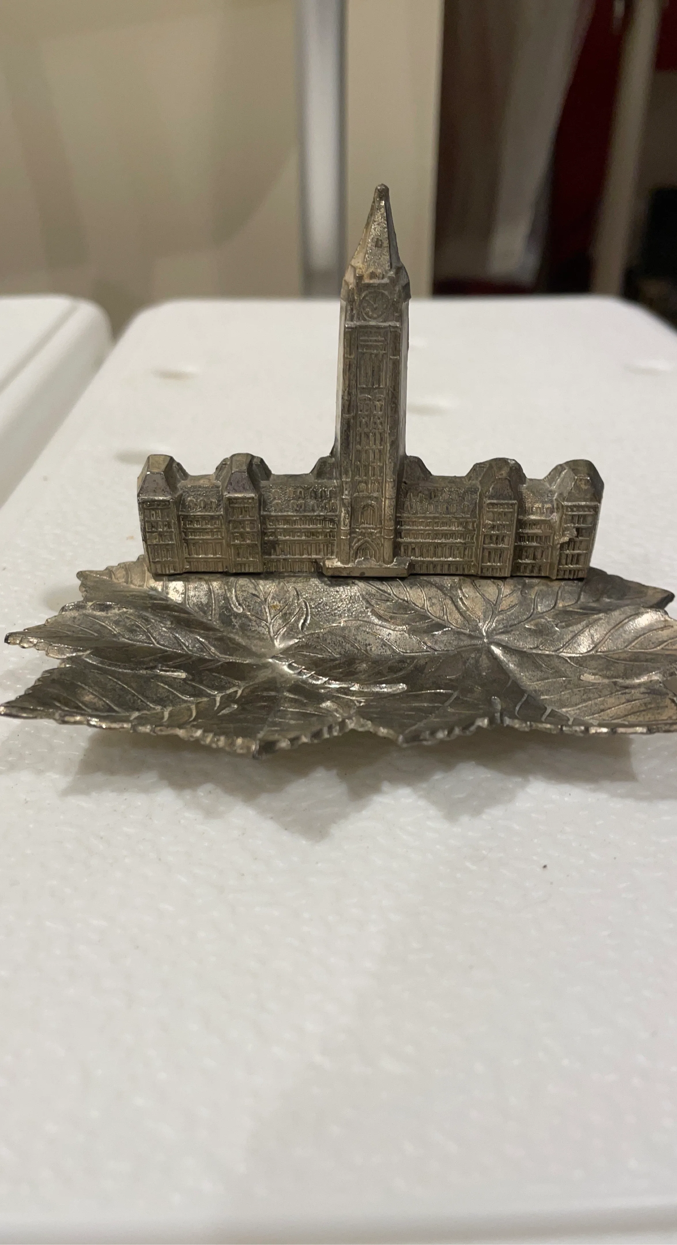 Metal Parliament Building and Maple Leaf Trinket Dish