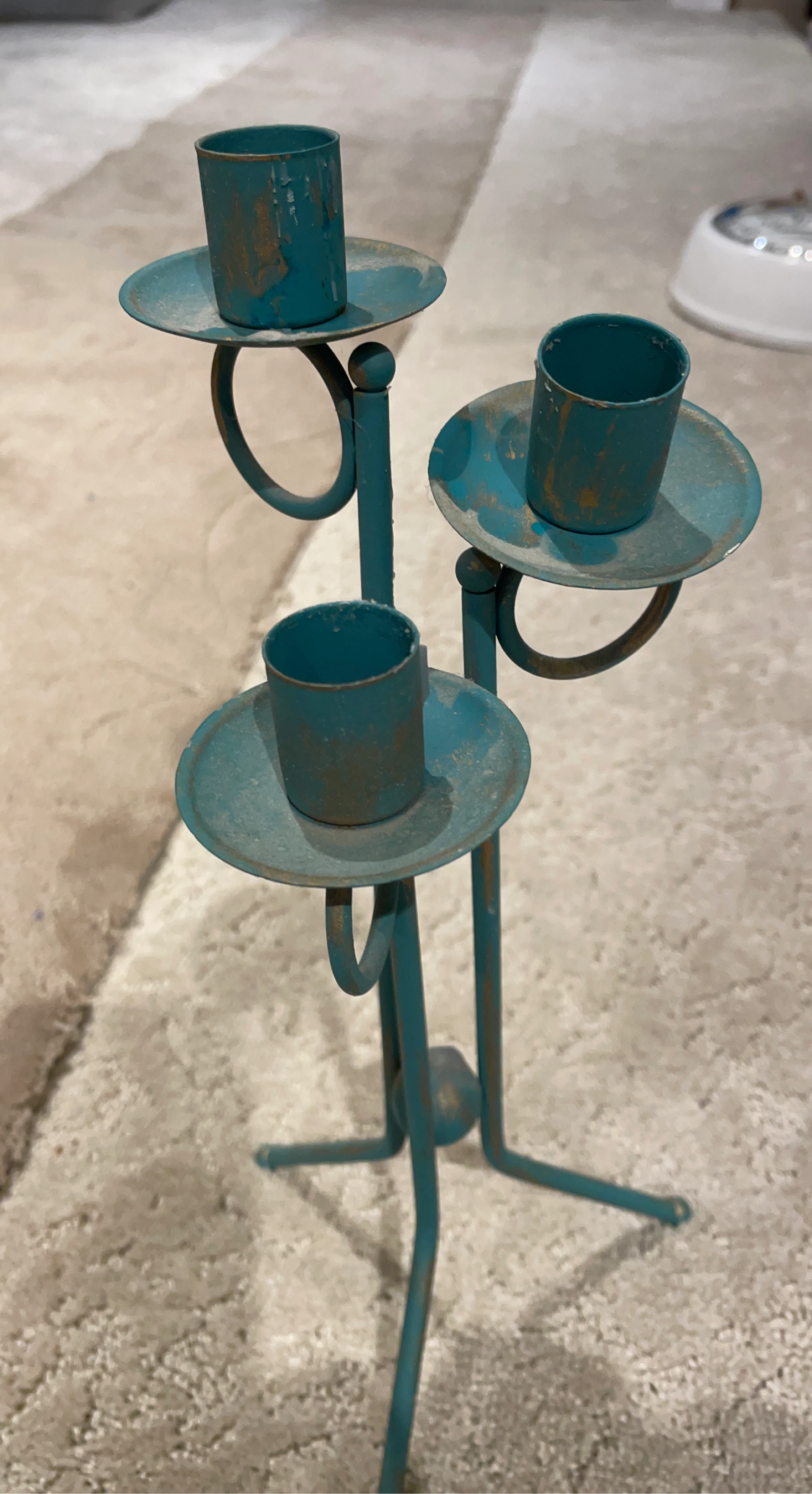 Teal 3-Arm Candlestick Holder