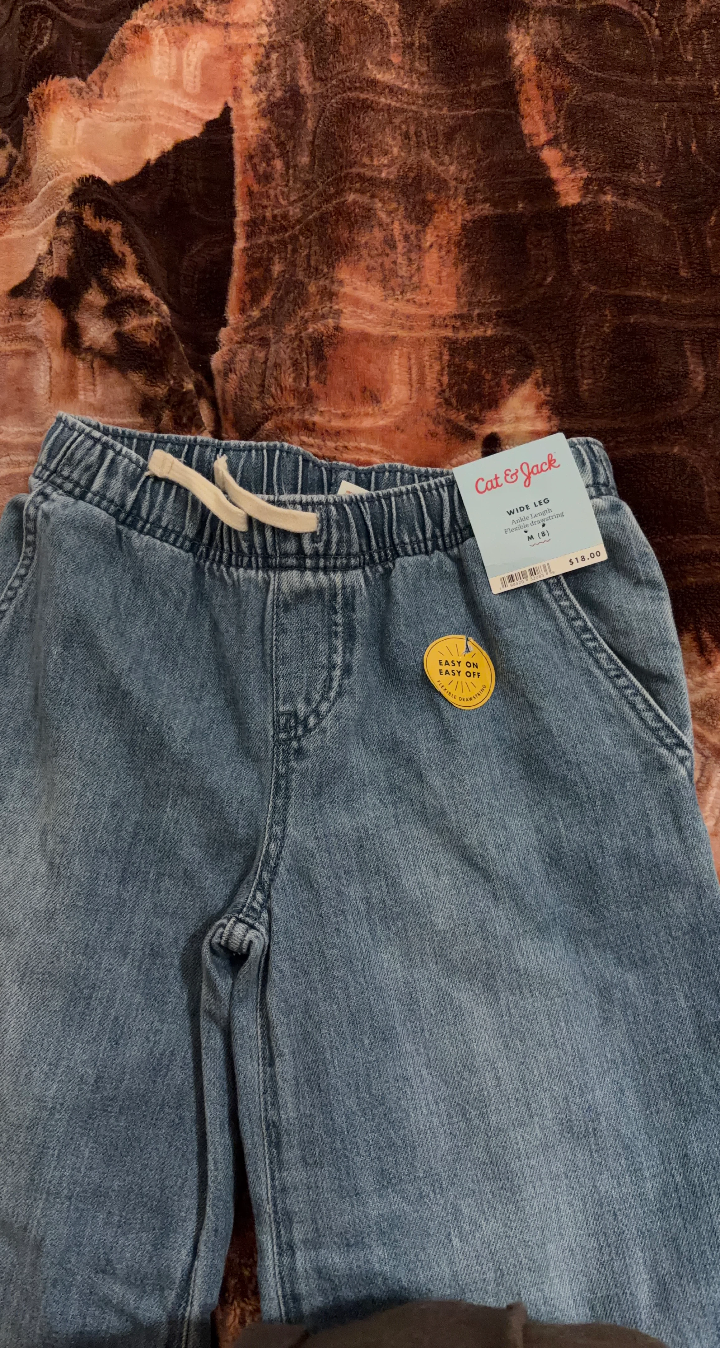 Cat & Jack Wide Leg Ankle Length Flexible Drawstring Jeans