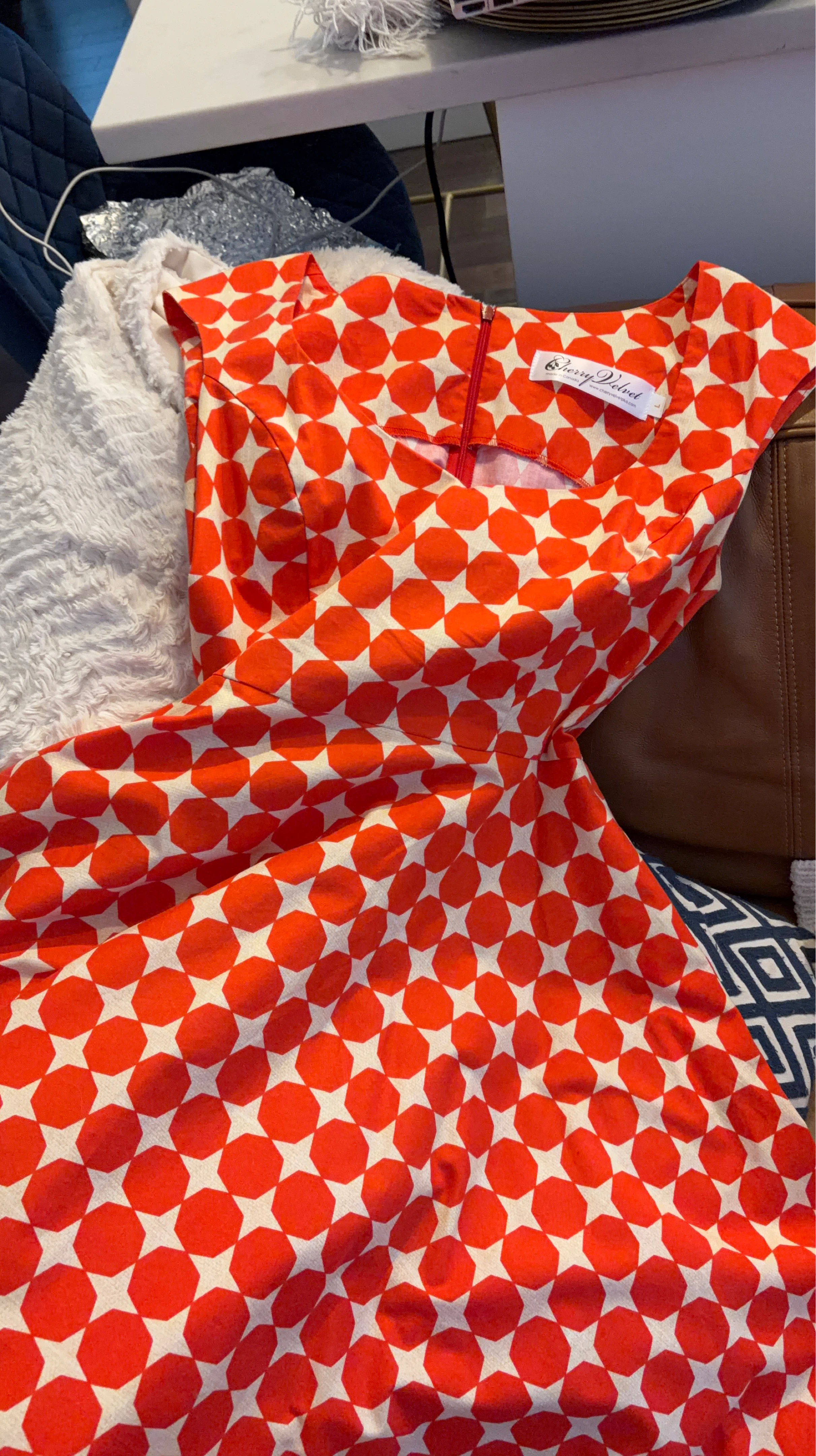 Cherry Velvet Orange Geometric Dress
