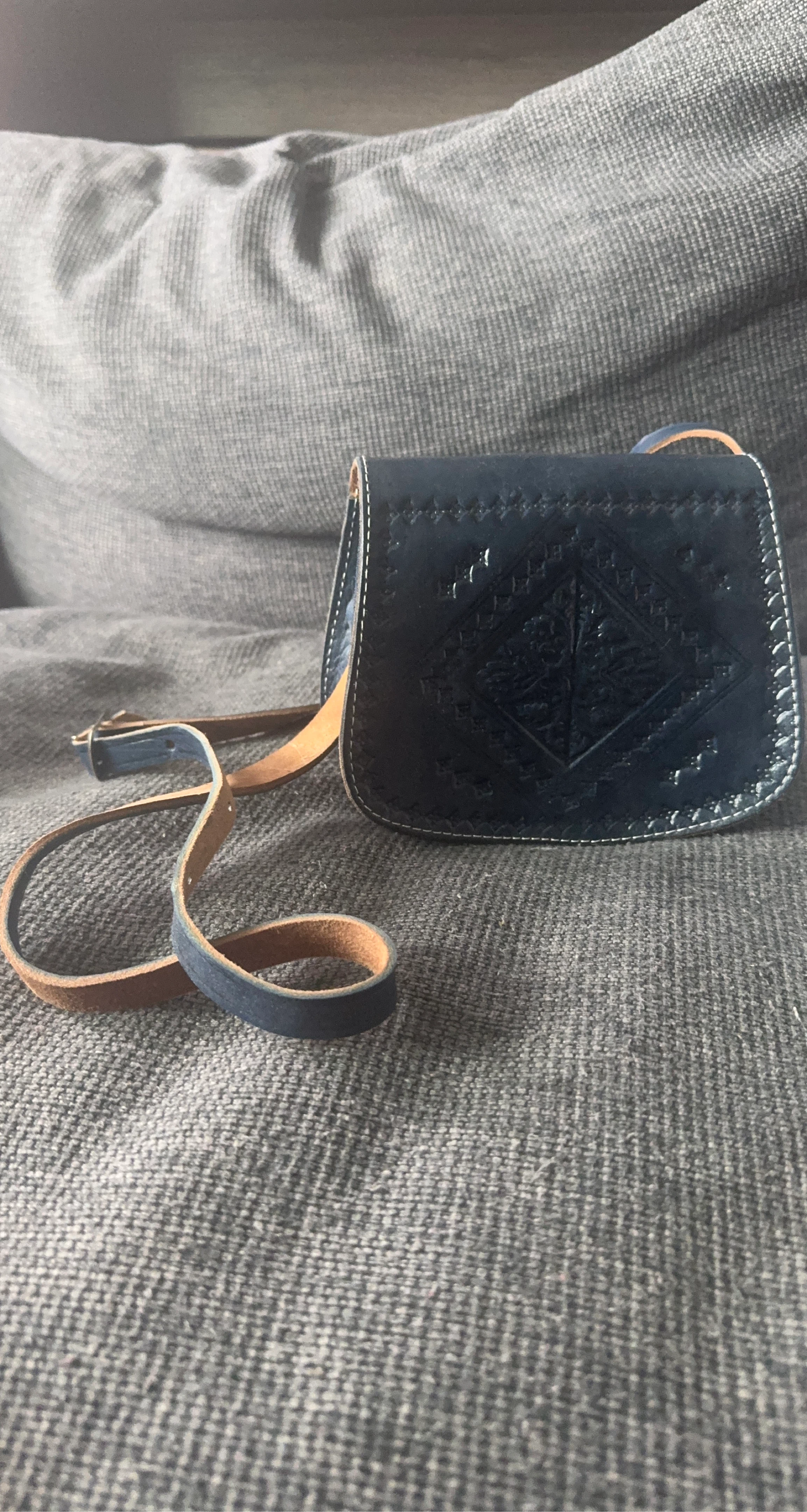 Small Blue Leather Crossbody Purse