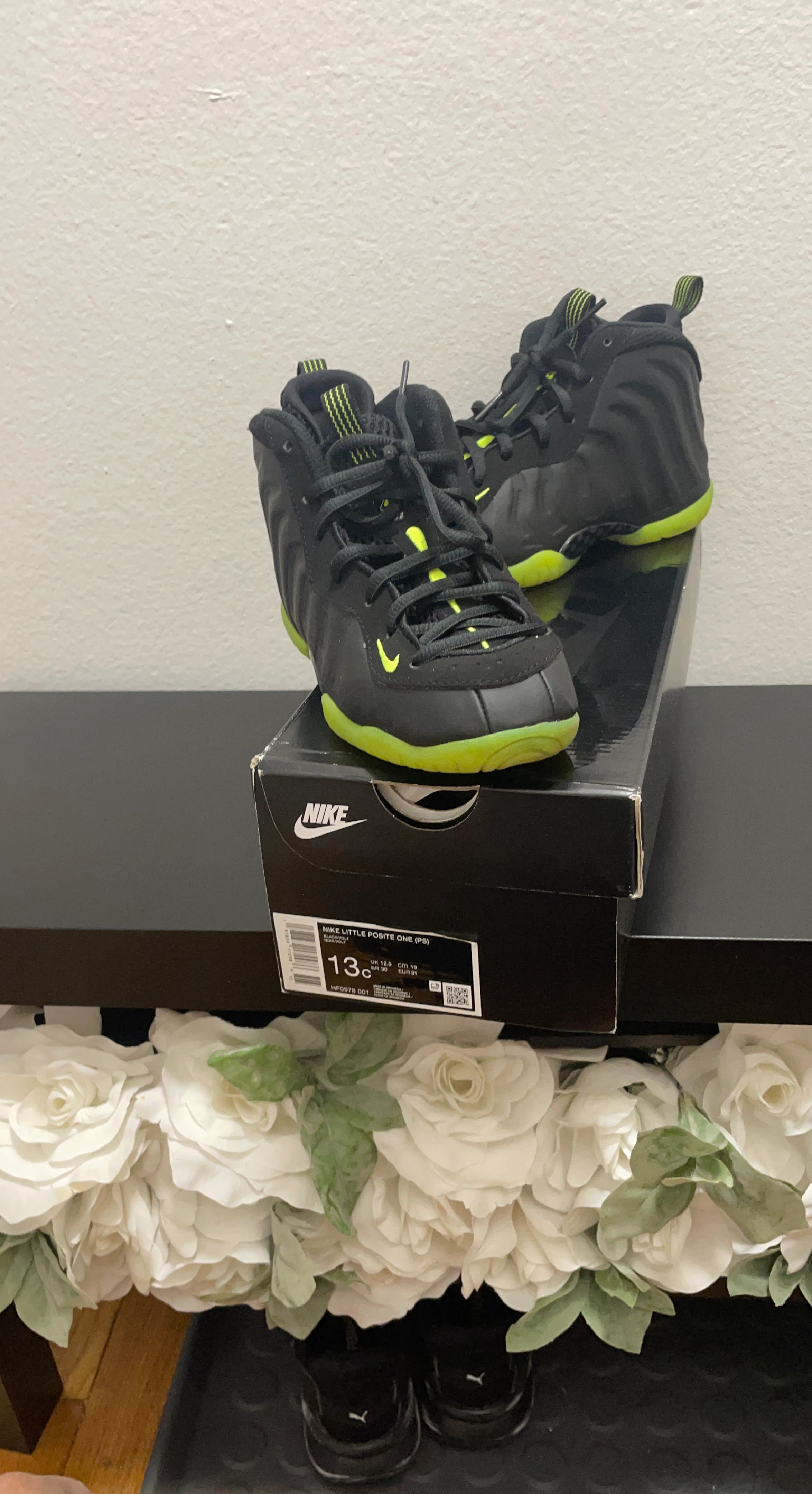 Nike Little Posite One (PS) Black/Volt Toddler Shoes Size 13c