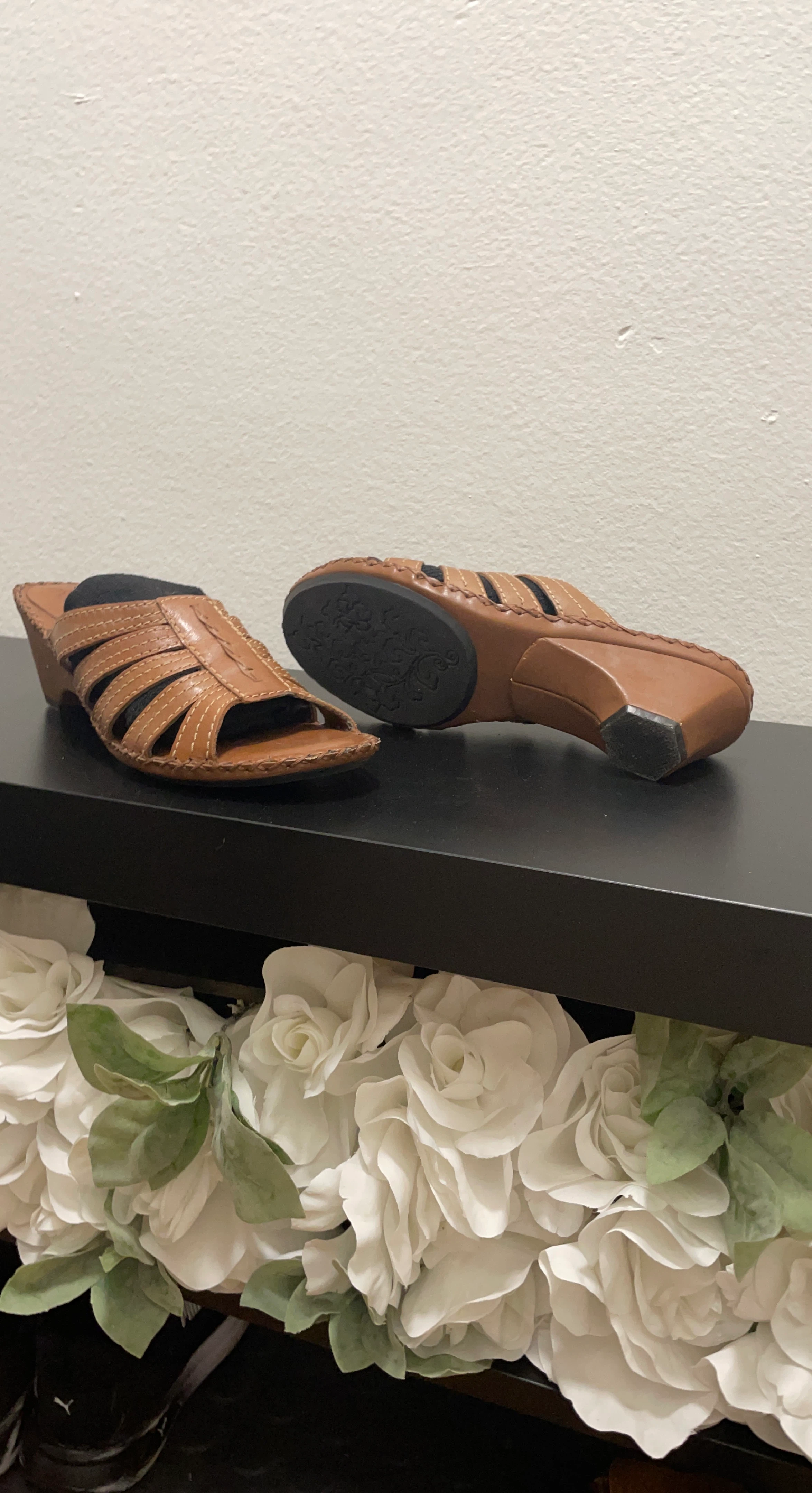 Women's Brown Leather Wedge Mules