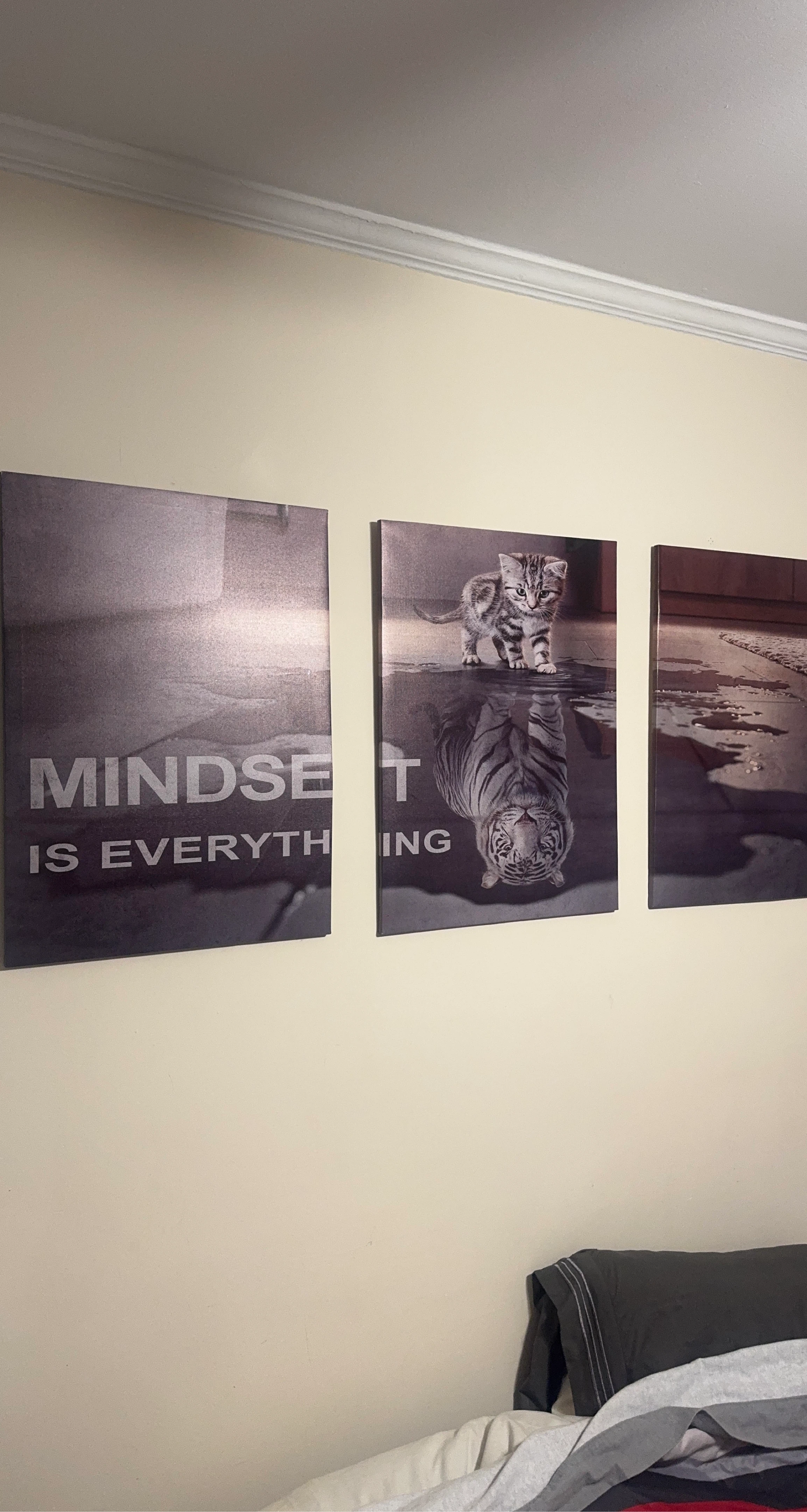 Canvas Wall Art Set - Mindset Quote and Kitten/Tiger