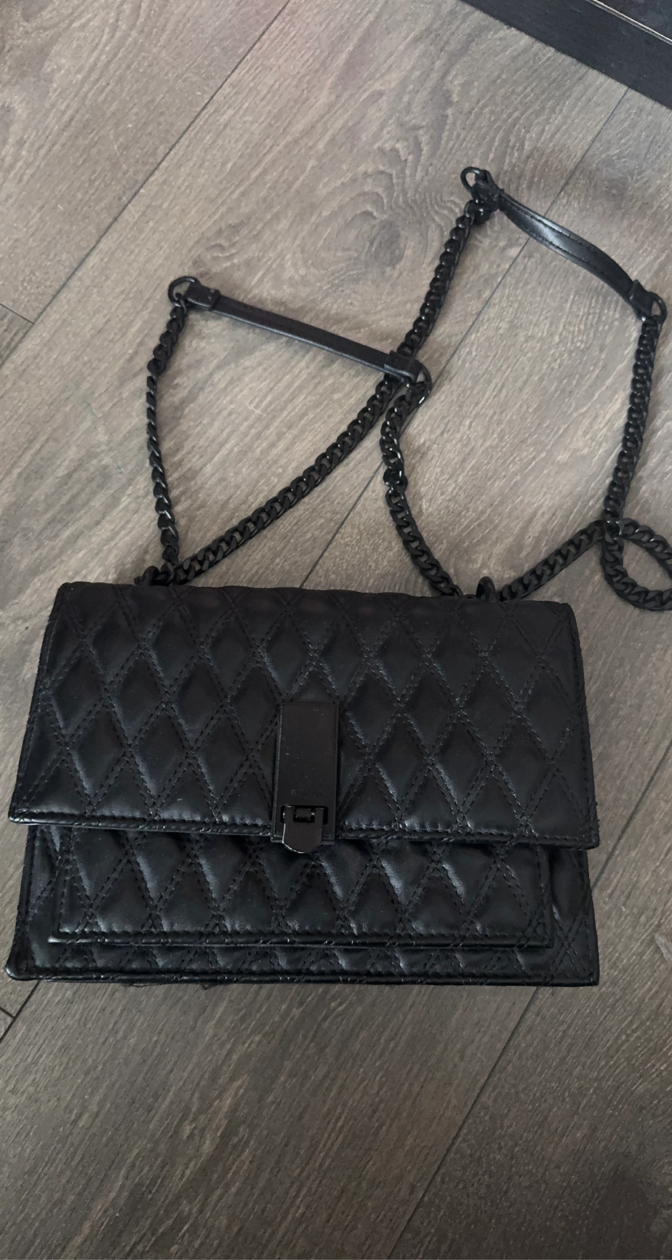 Black Quilted Faux Leather Crossbody Bag