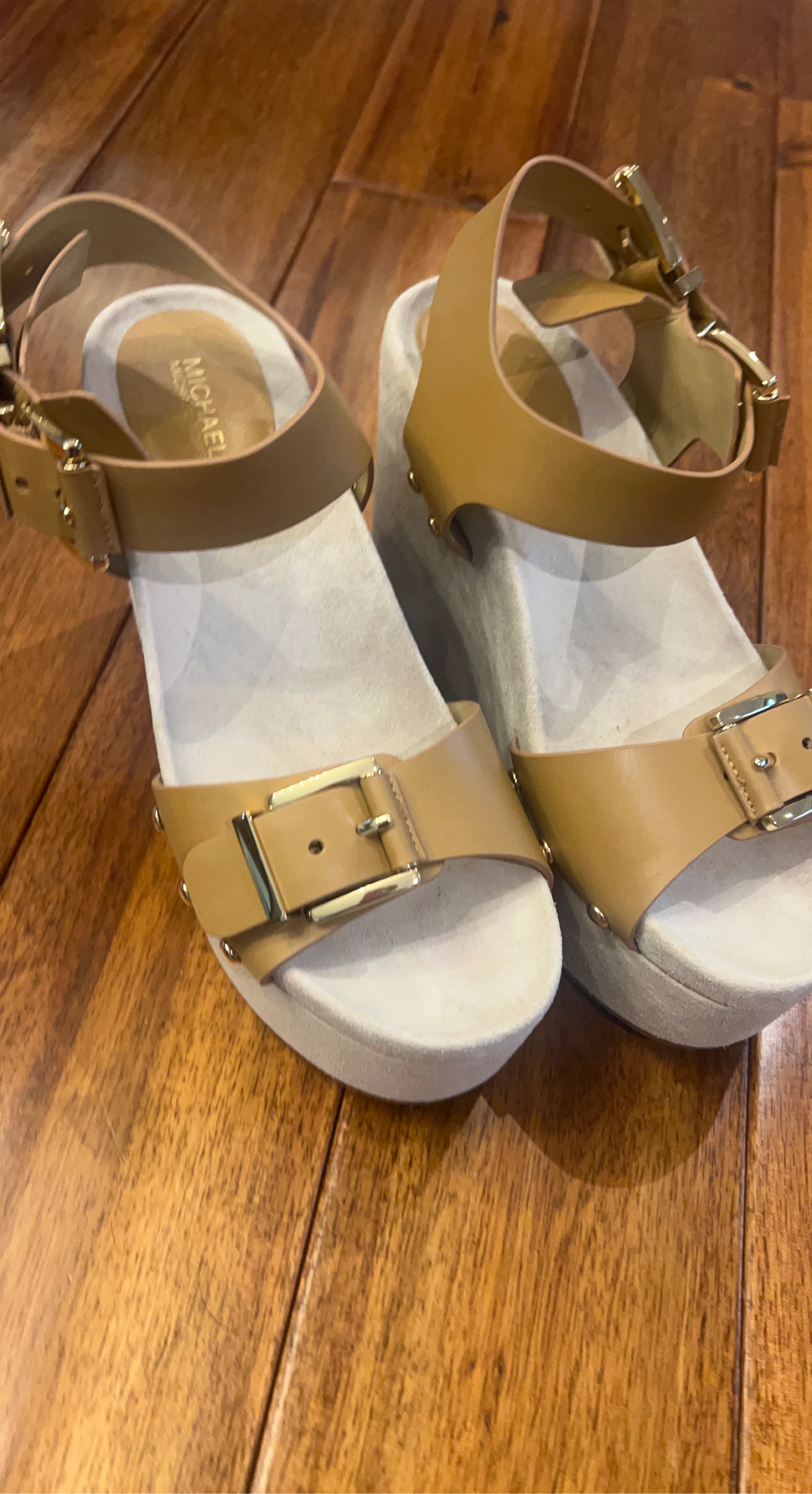 Michael Kors Tan Leather Wedge Sandals