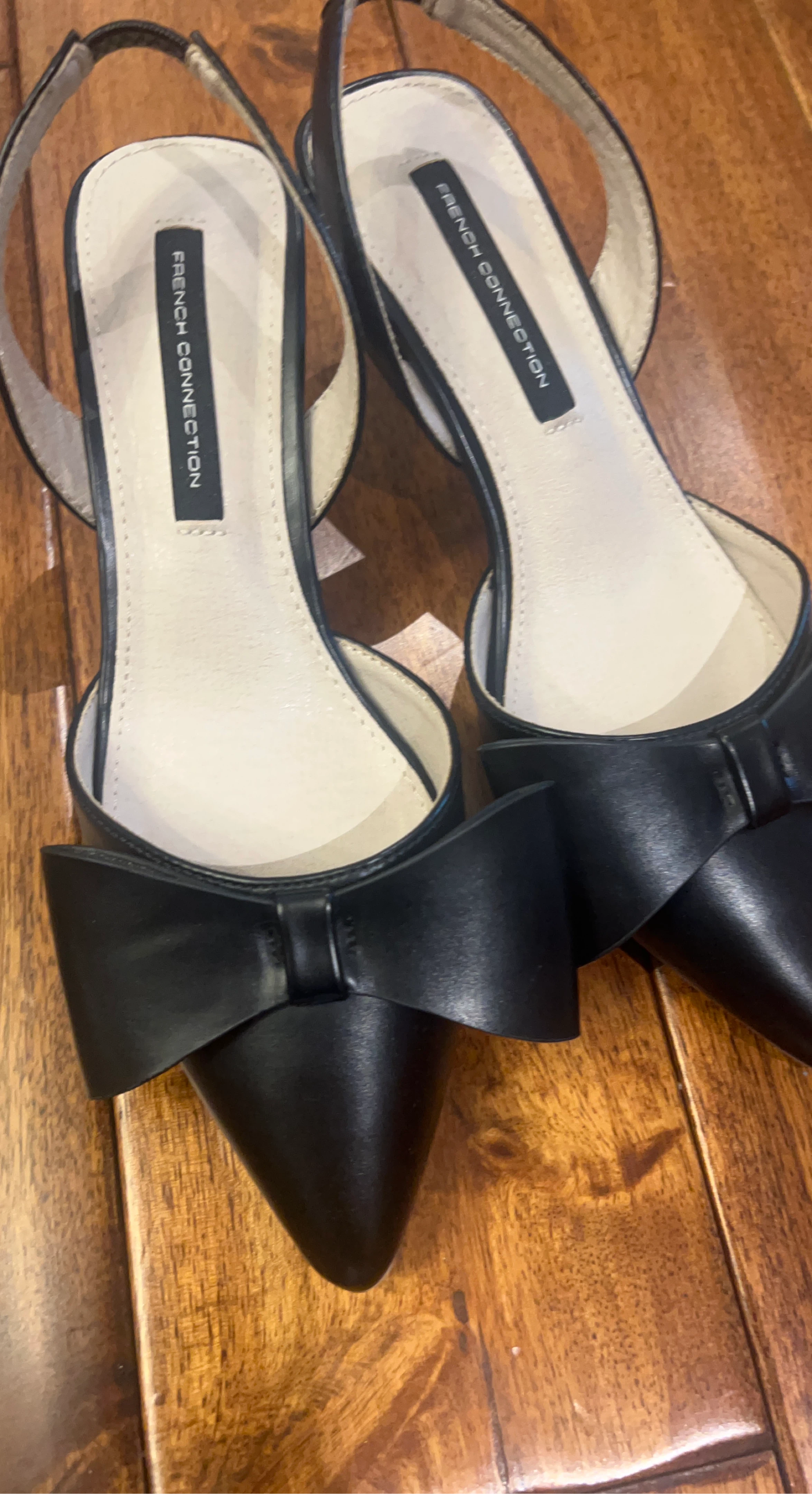 French Connection Black Slingback Bow Heels