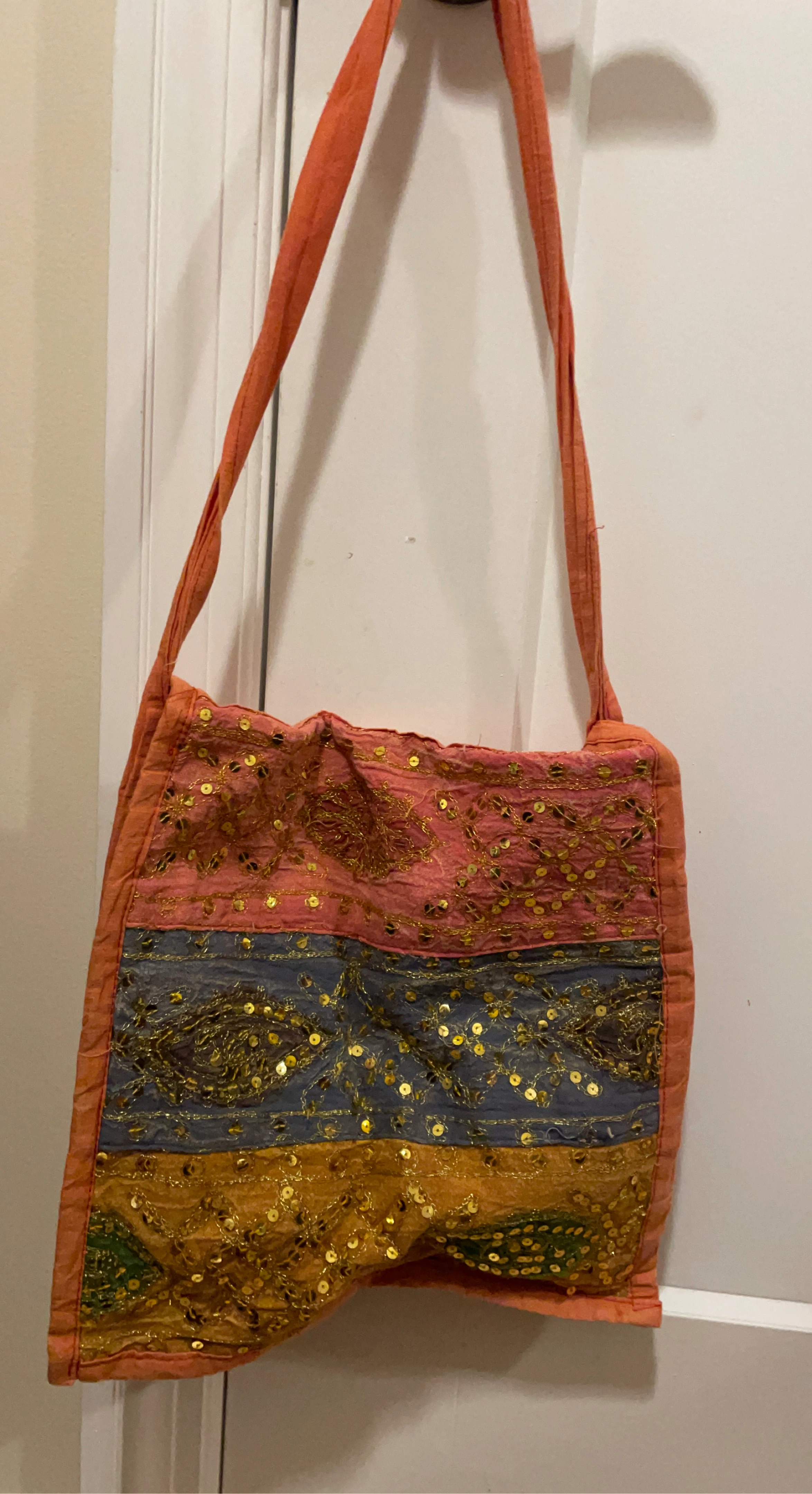 Boho Striped Shoulder Bag with Sequins