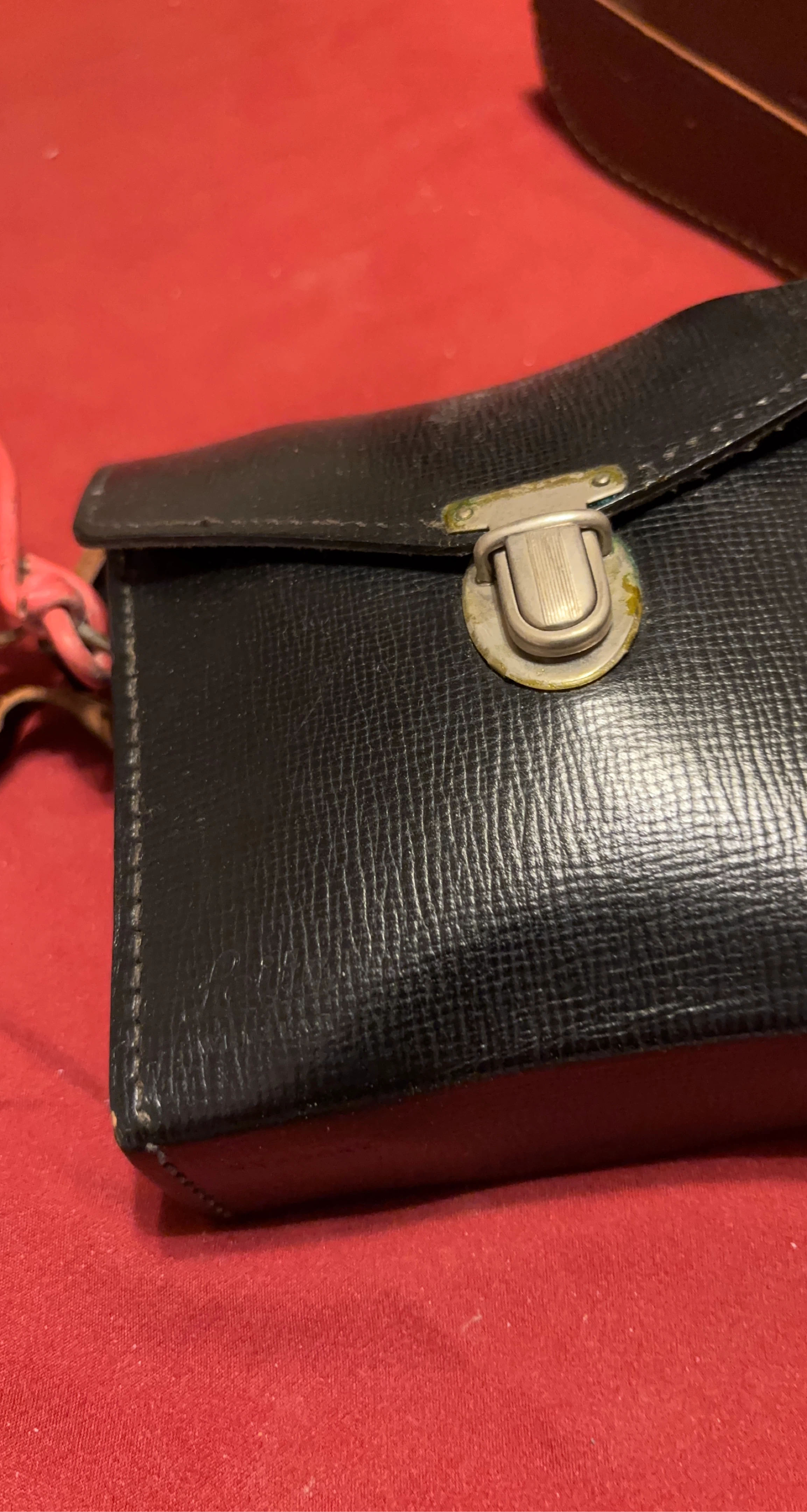 Vintage Black Leather Case with Metal Clasp