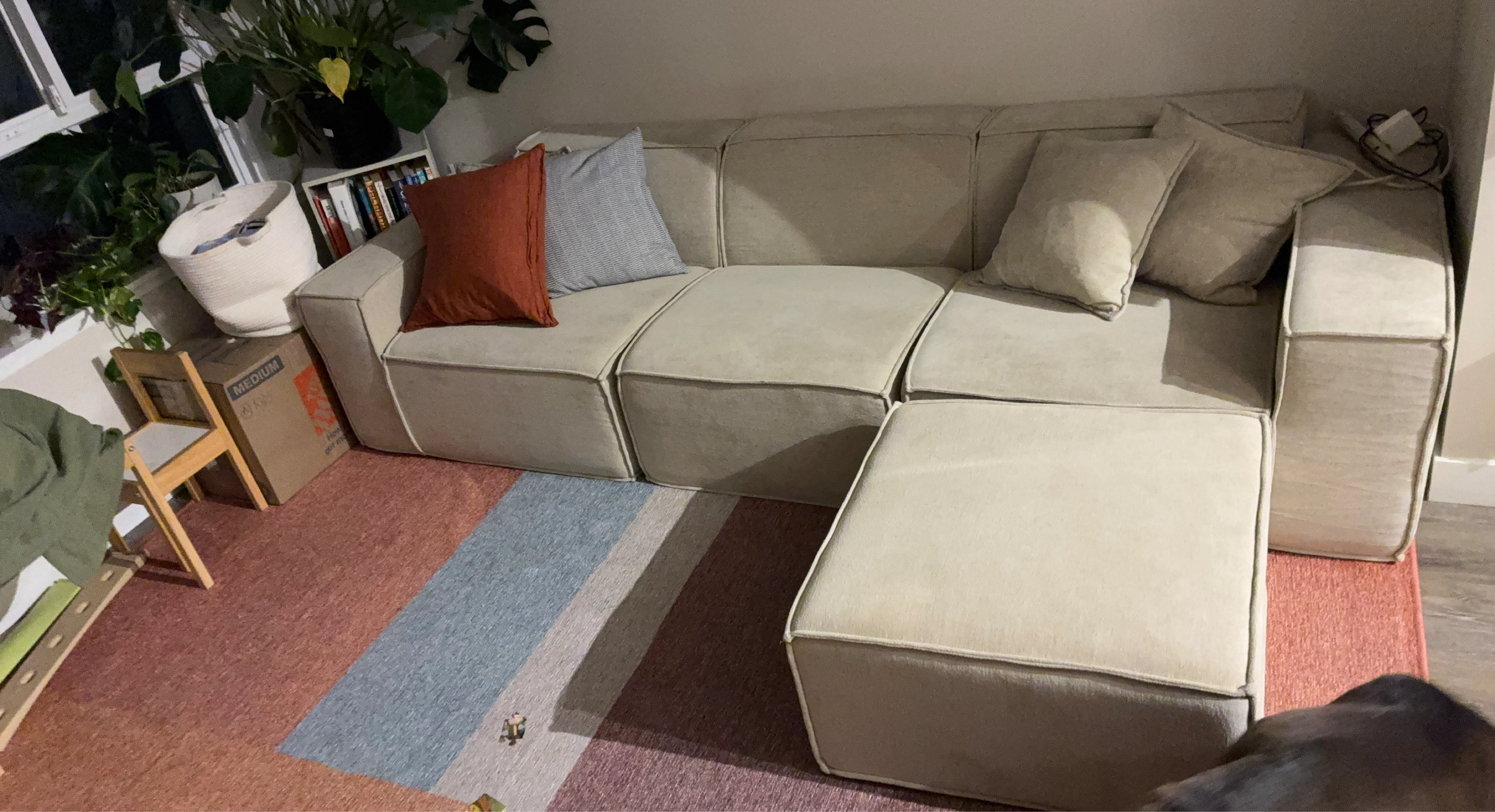 Cream Sectional Sofa with Ottoman