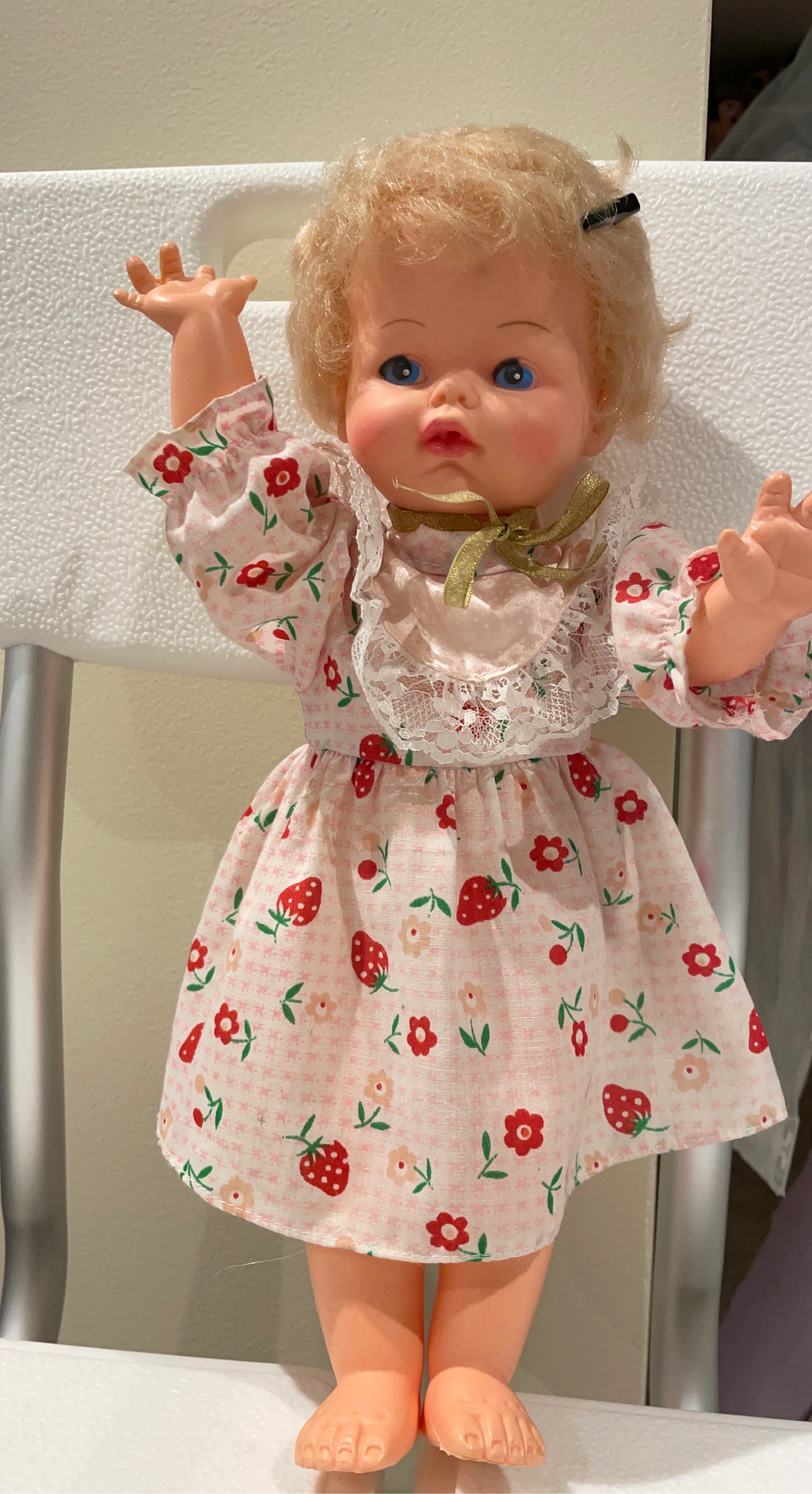 Vintage Strawberry Print Doll Dress