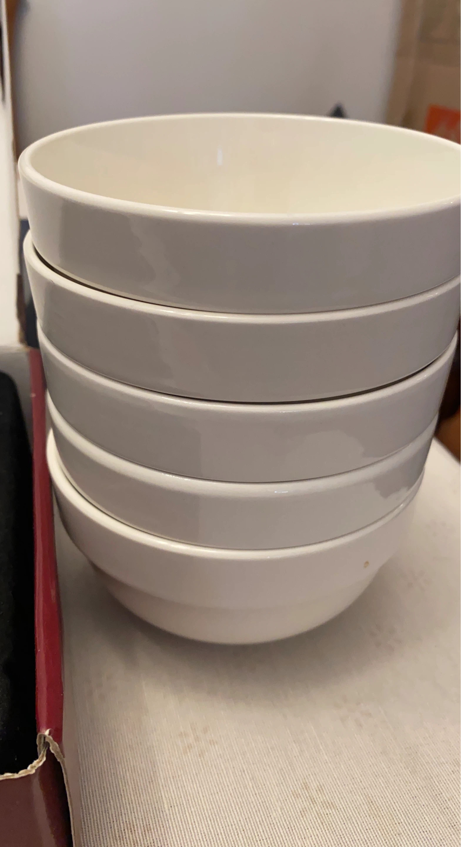 Stack of 5 White Ceramic Bowls