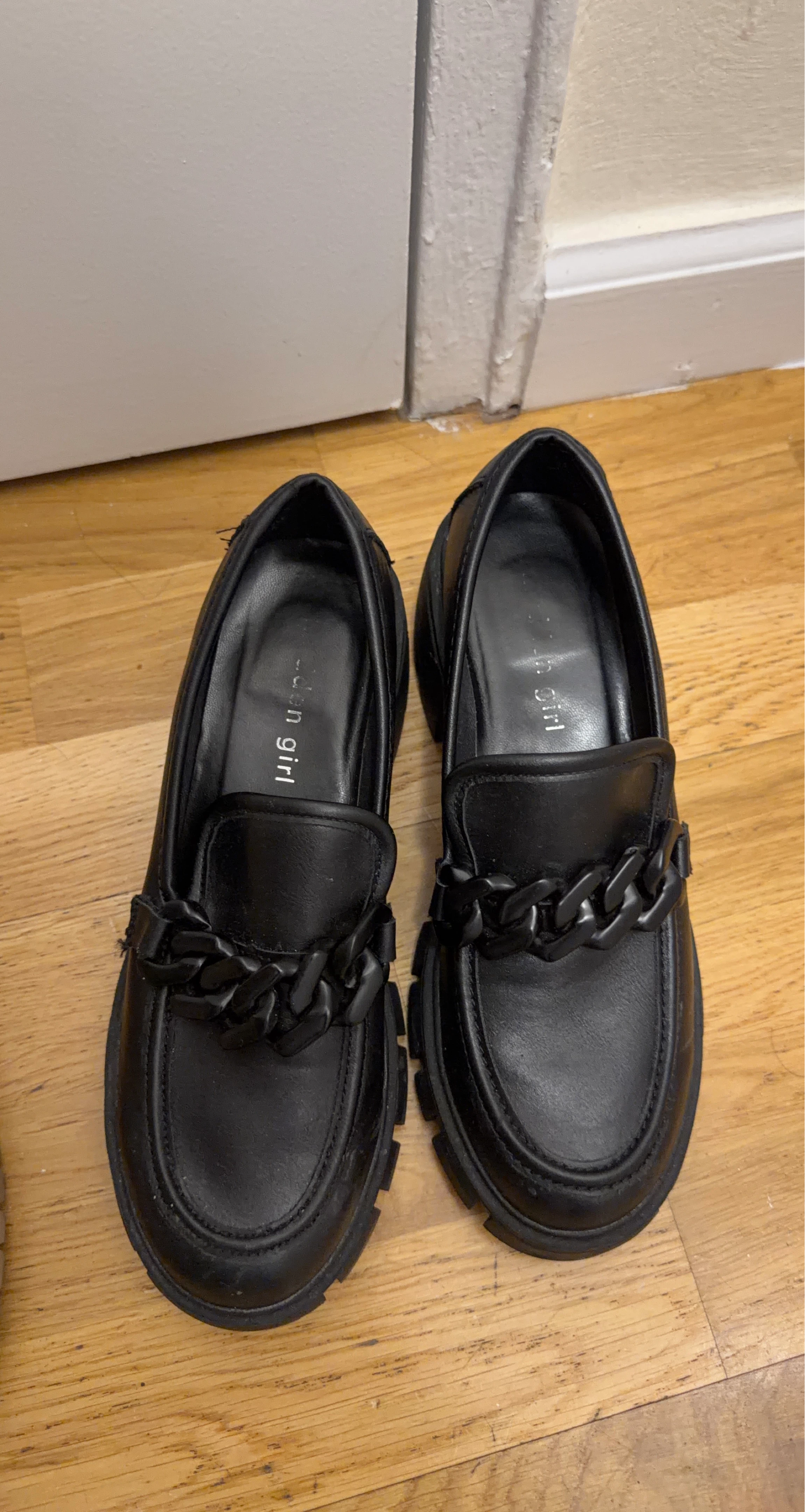 Madden Girl Black Loafers with Chain Detail