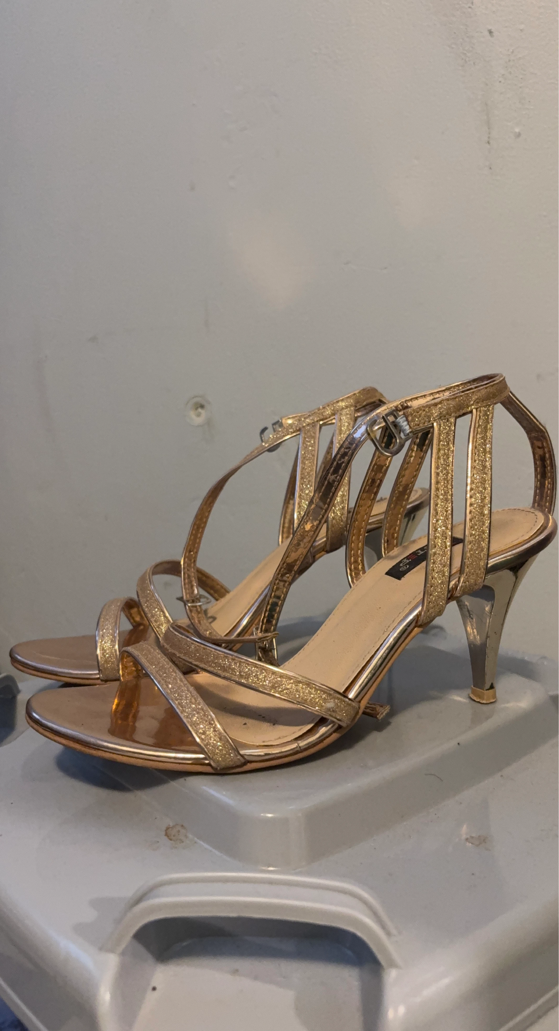 Gold Glitter Strappy Heels