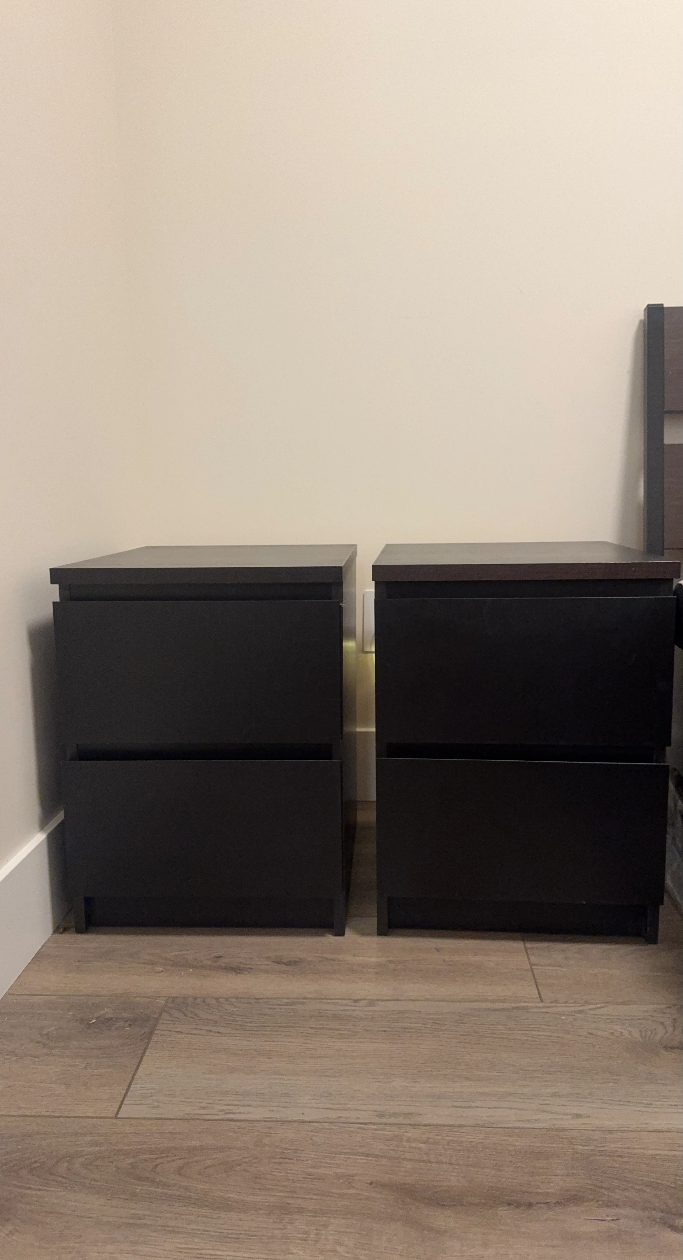 Pair of Black 2-Drawer Nightstands