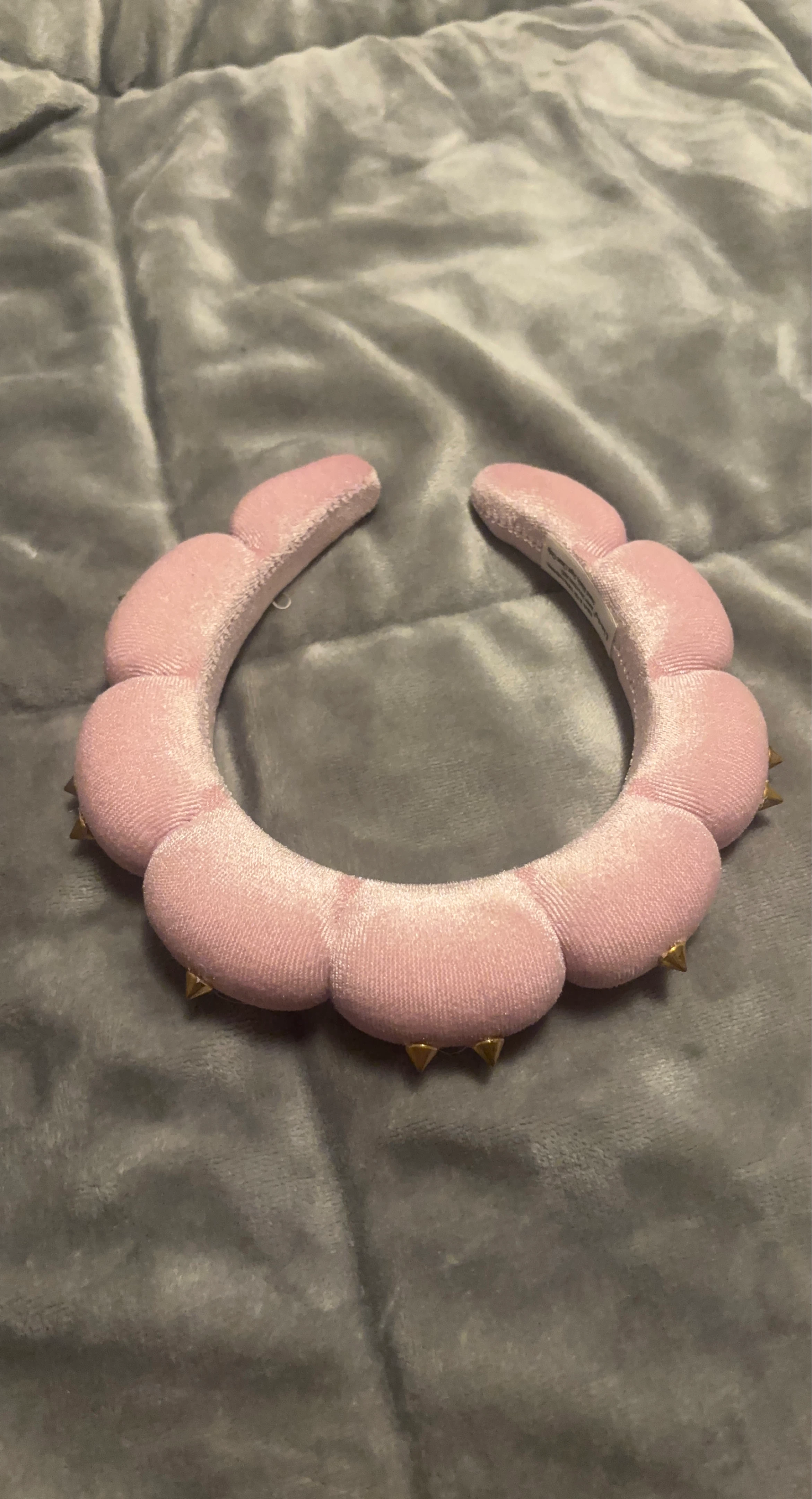 Pink Padded Headband with Gold Spikes