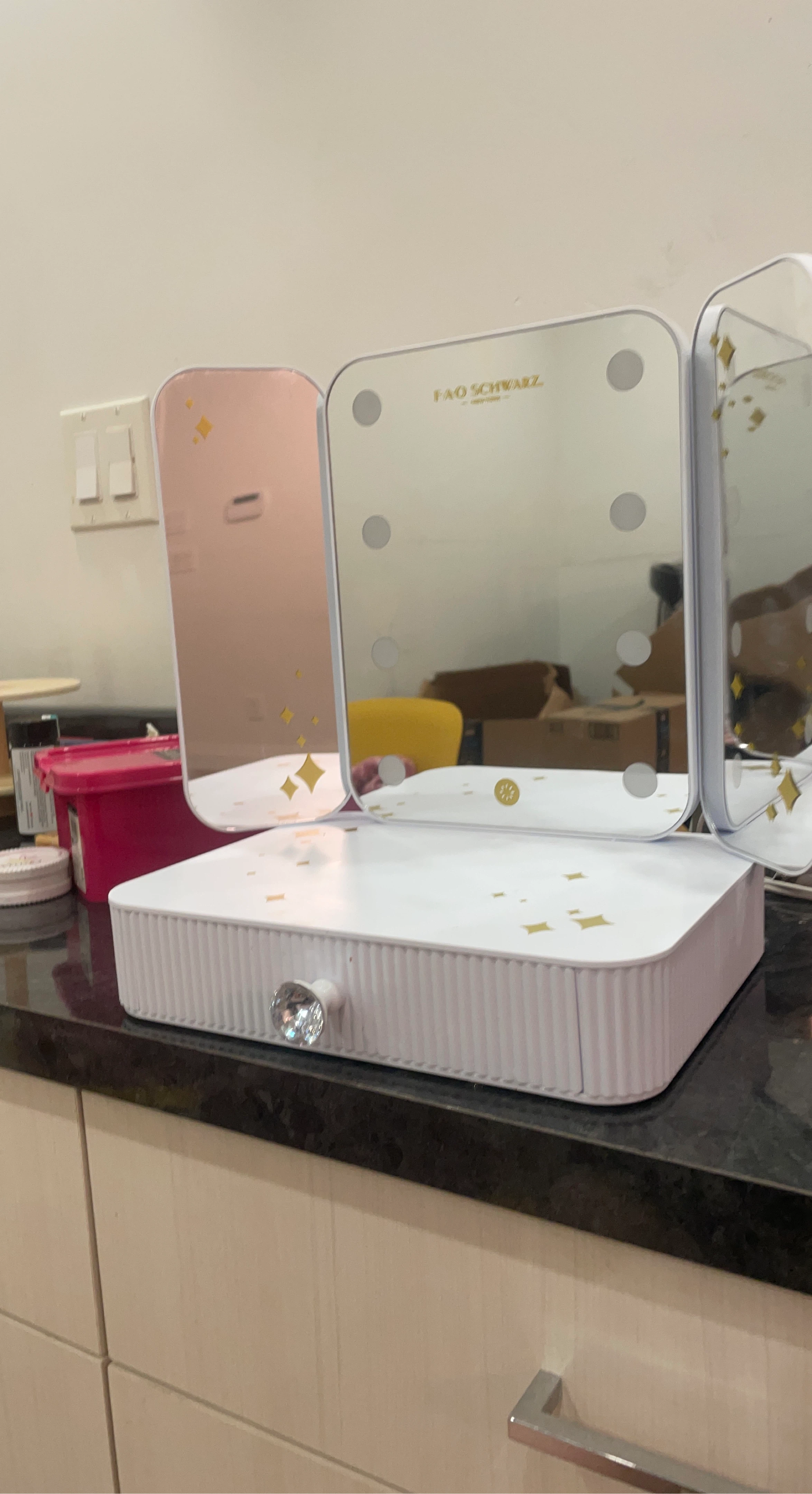 FAO Schwarz Tri-Fold Light-Up Makeup Mirror with Drawer