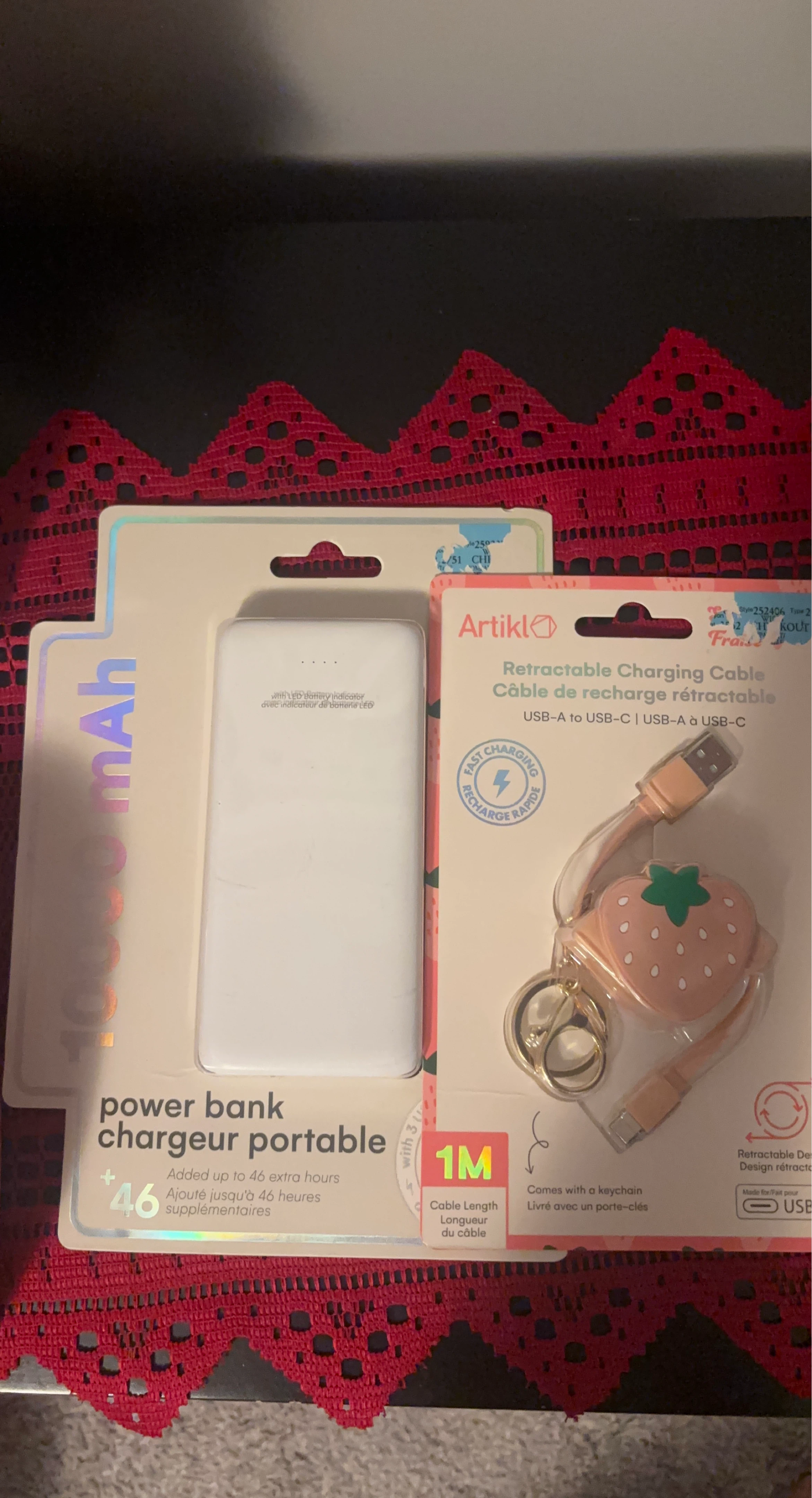White 10000mAh Power Bank and Artikl Retractable Charging Cable