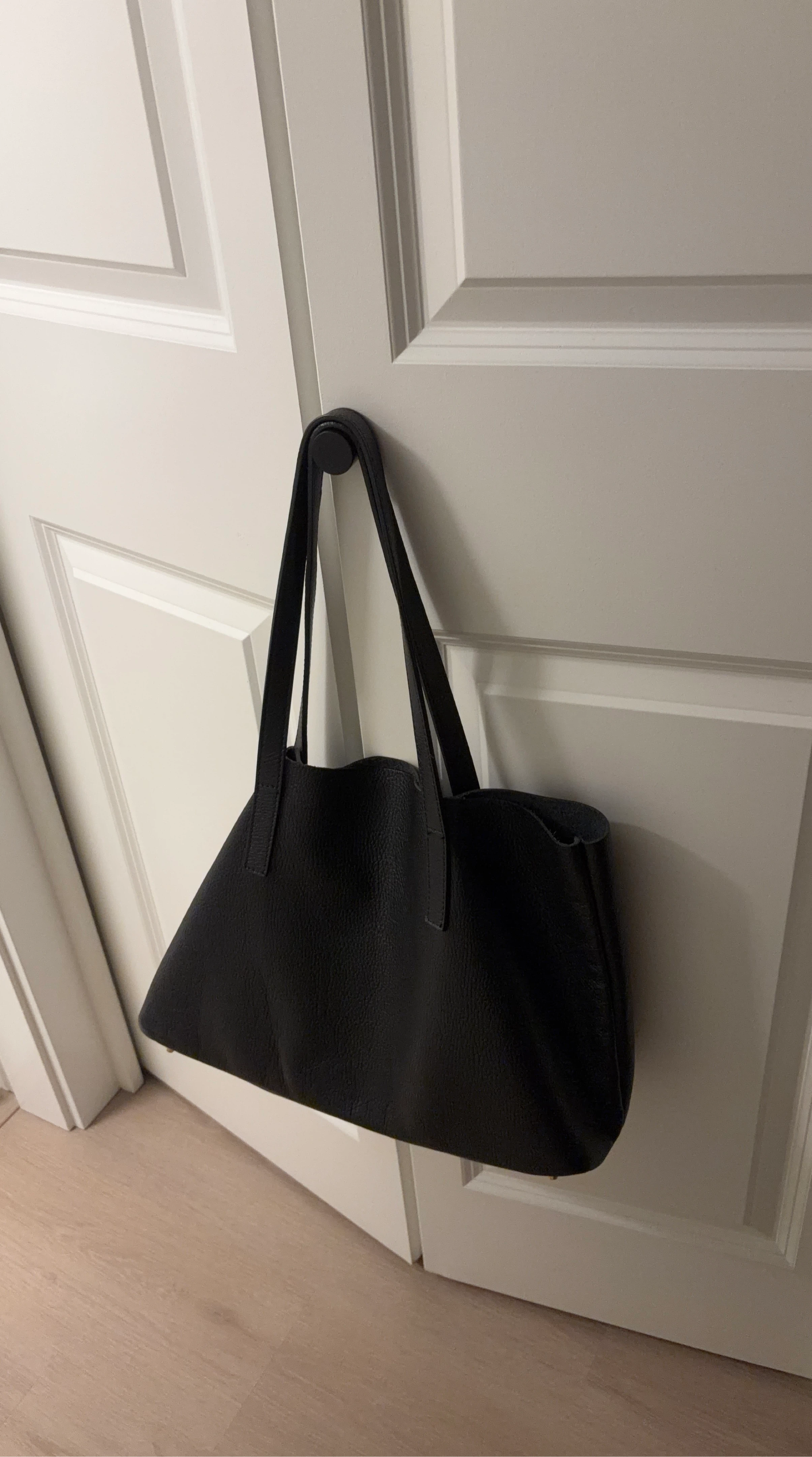 Black Faux Leather Tote Bag