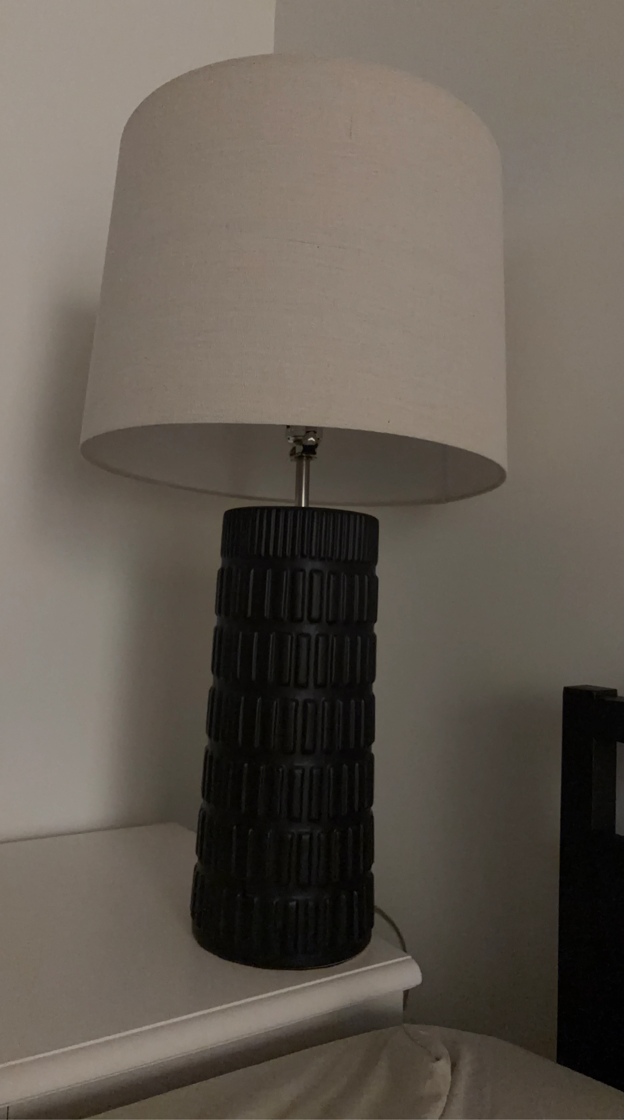 Black Textured Table Lamp with Neutral Shade