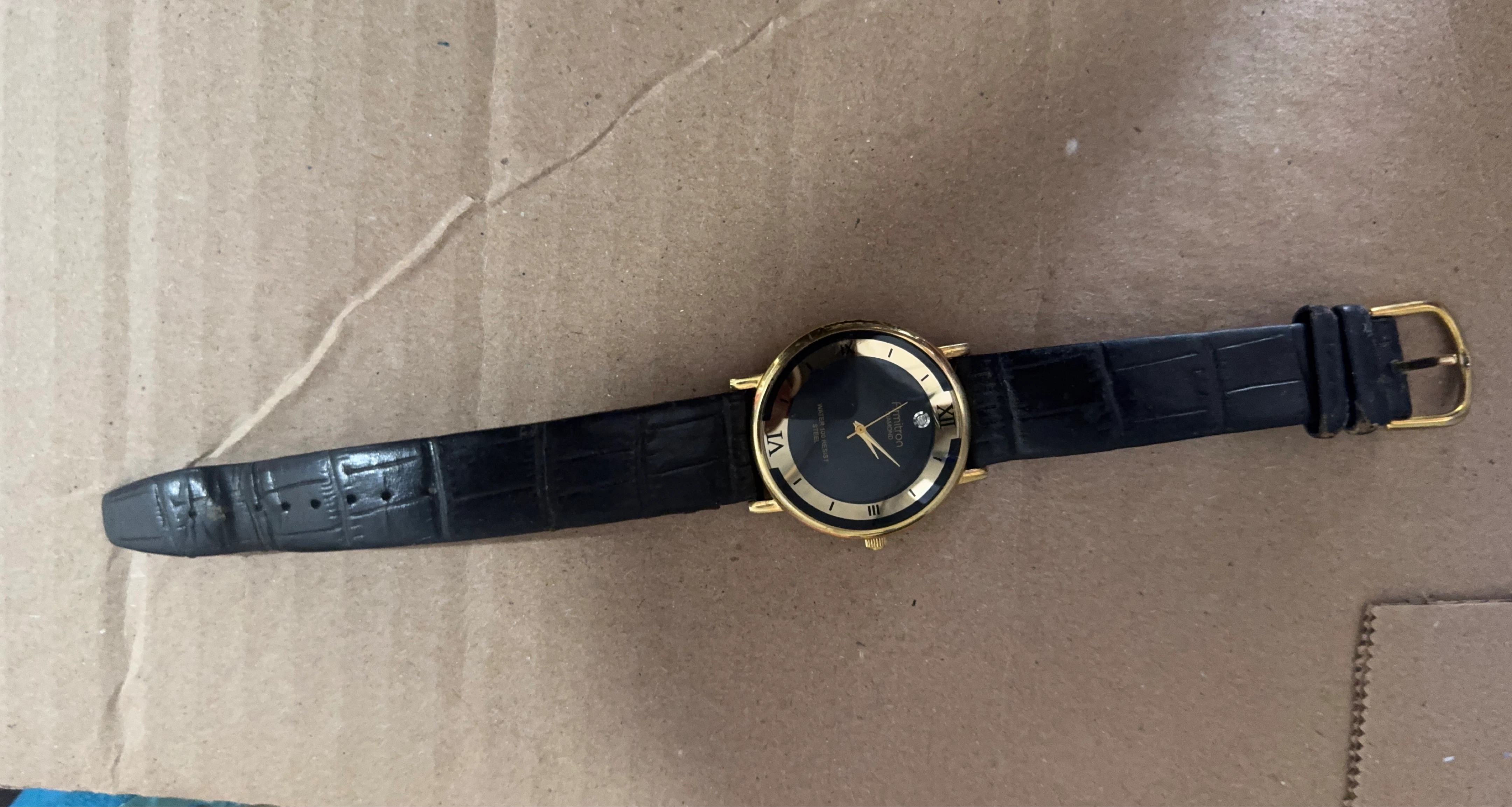 Wittnauer Watch - Gold Tone Case, Black Leather Band