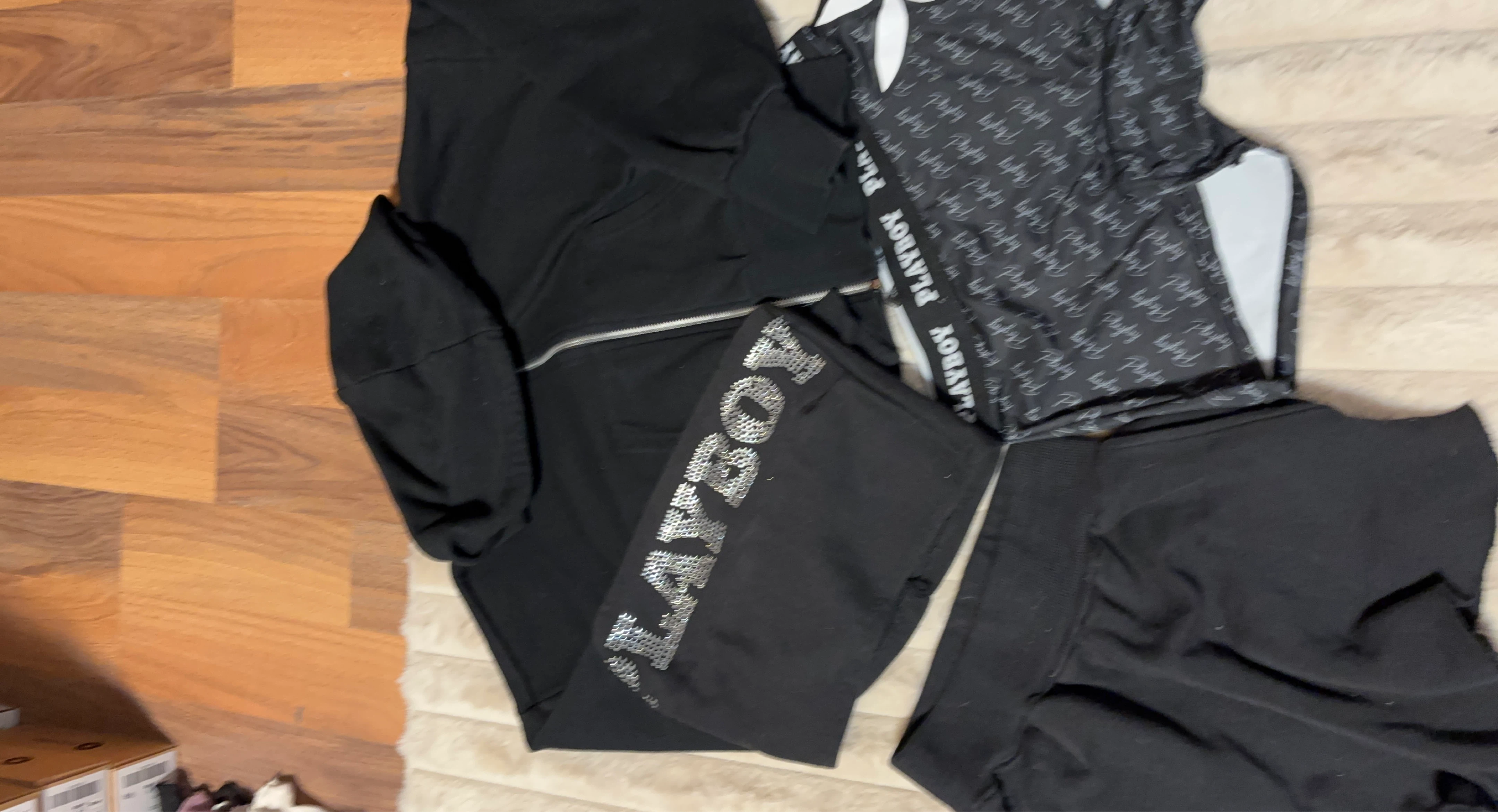 2 Playboy Black Hoodie and Shorts Sets
