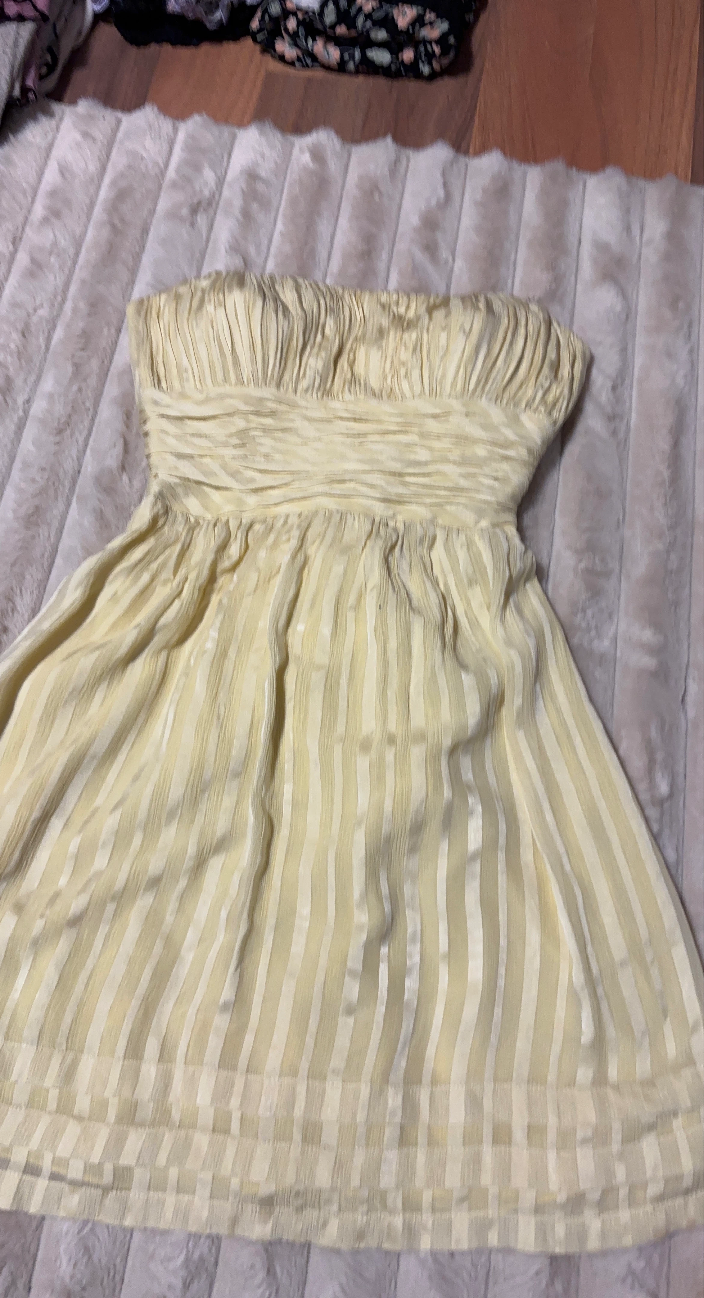 Yellow Strapless Dress with Striped Detail
