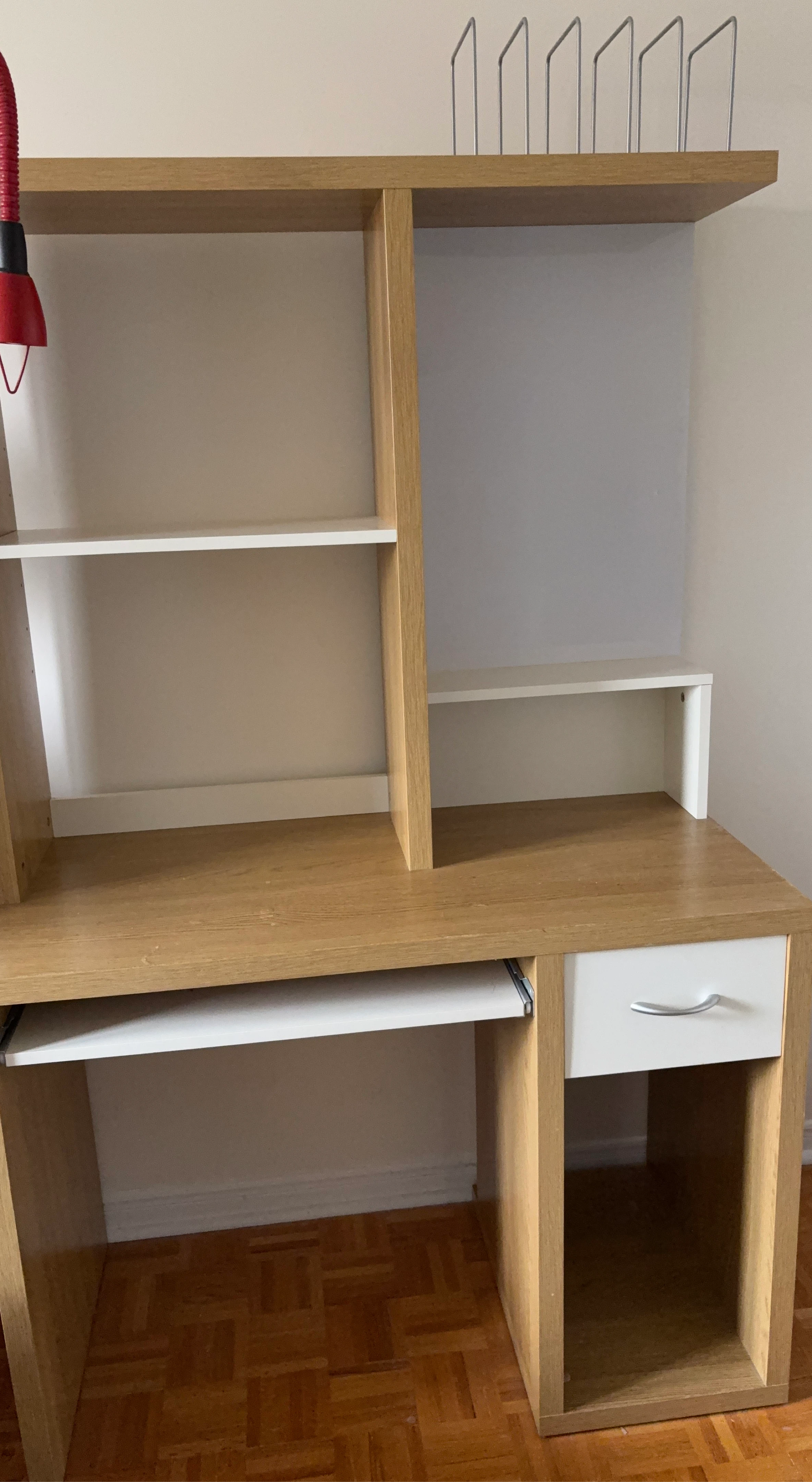 Oak and White Computer Desk with Hutch