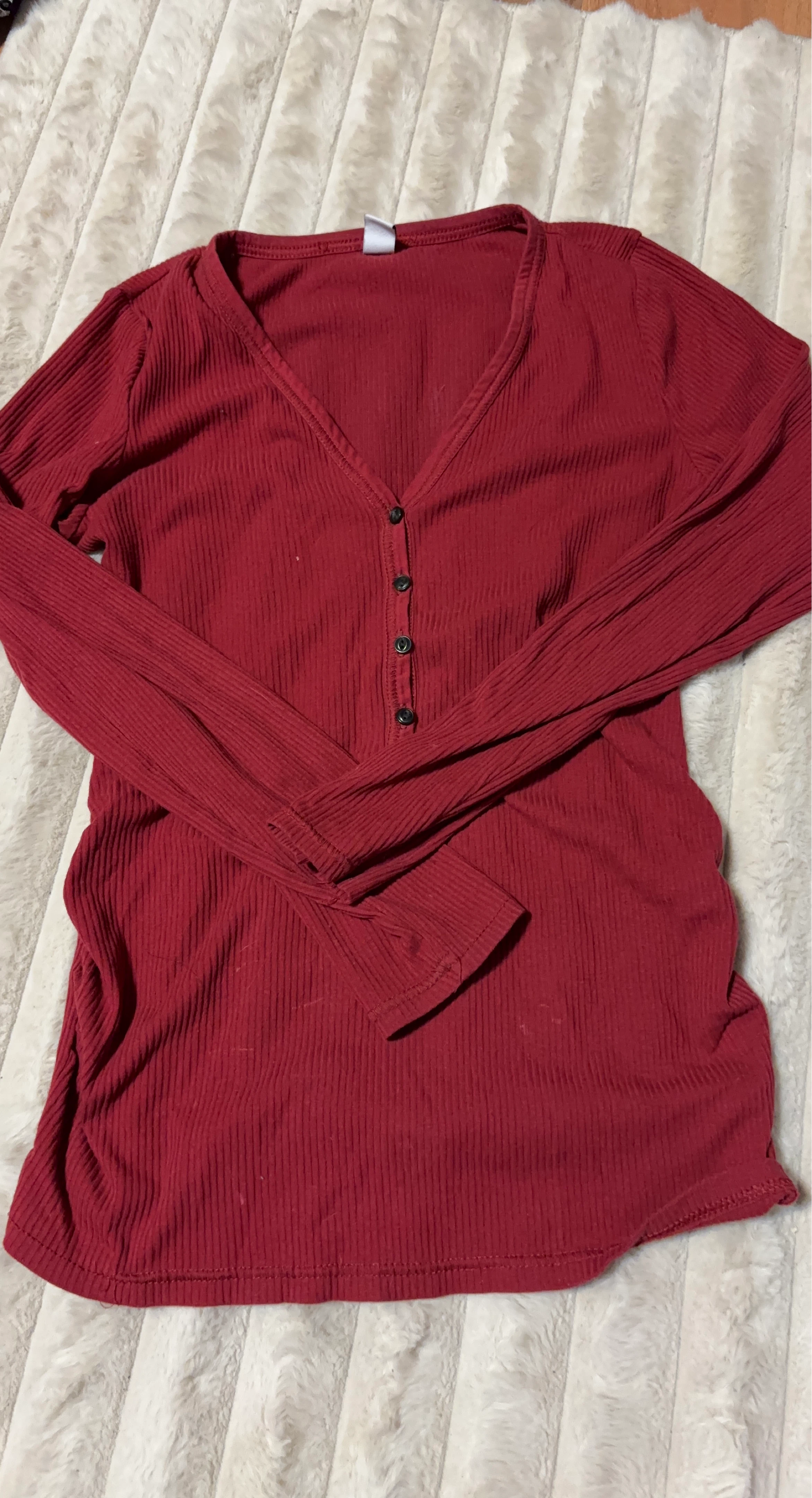 Red Ribbed Henley Shirt